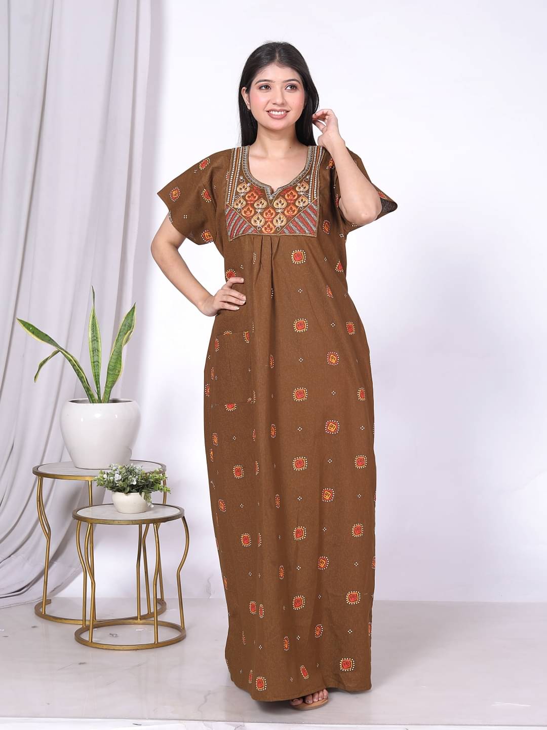     			rajeraj Brown Cotton Women's Nightwear Nighty & Night Gowns ( Pack of 1 )