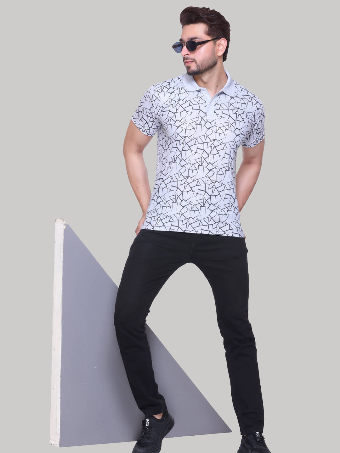     			stelvin Men Cotton Blend Regular Fit Printed Polo T Shirt ( Grey )
