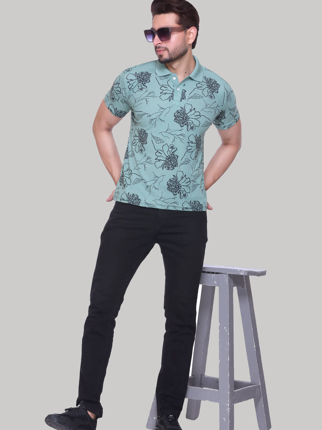     			stelvin Men Cotton Blend Regular Fit Printed Polo T Shirt ( Blue )