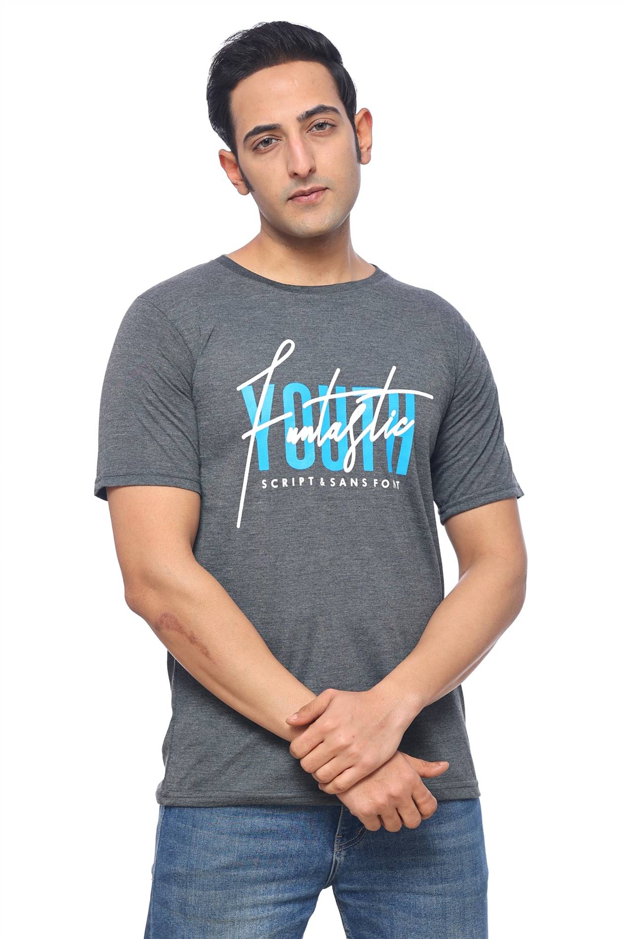 SKYBEN Men Cotton Blend Regular Fit Printed T-Shirt ( Grey ) SKYBEN Men Cotton Blend Regular Fit Printed T-Shirt ( Grey )