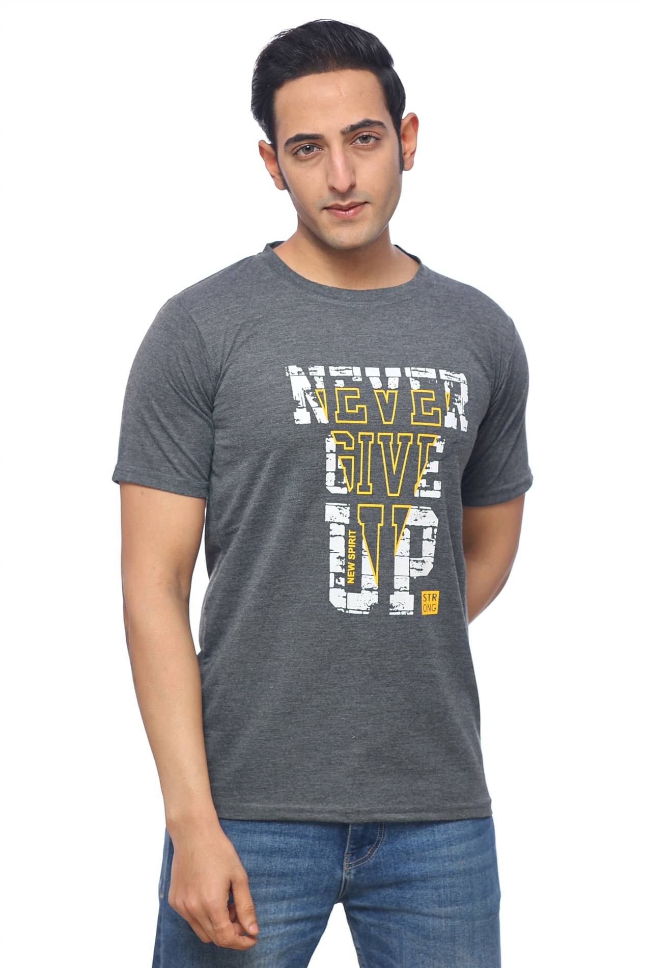 SKYBEN Men Cotton Blend Regular Fit Printed T-Shirt ( Melange Grey ) SKYBEN Men Cotton Blend Regular Fit Printed T-Shirt ( Melange Grey )
