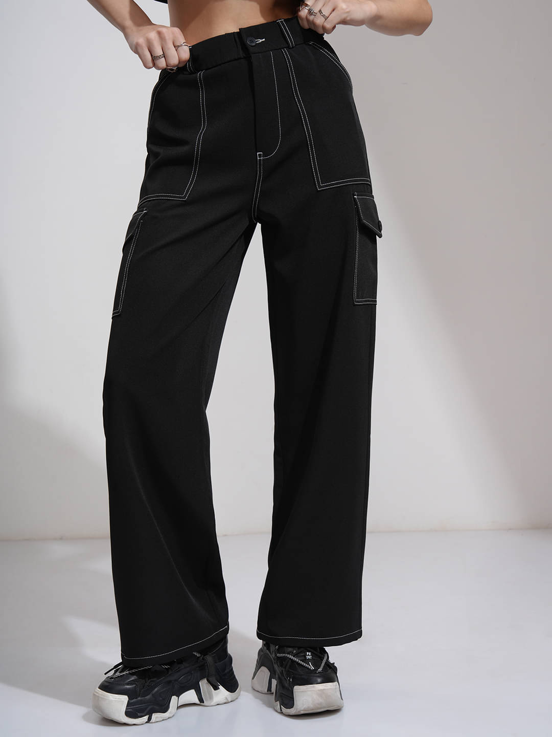     			Tokyo Talkies Pack of 1 Polyester Straight Women's Cargo Pants ( Black )