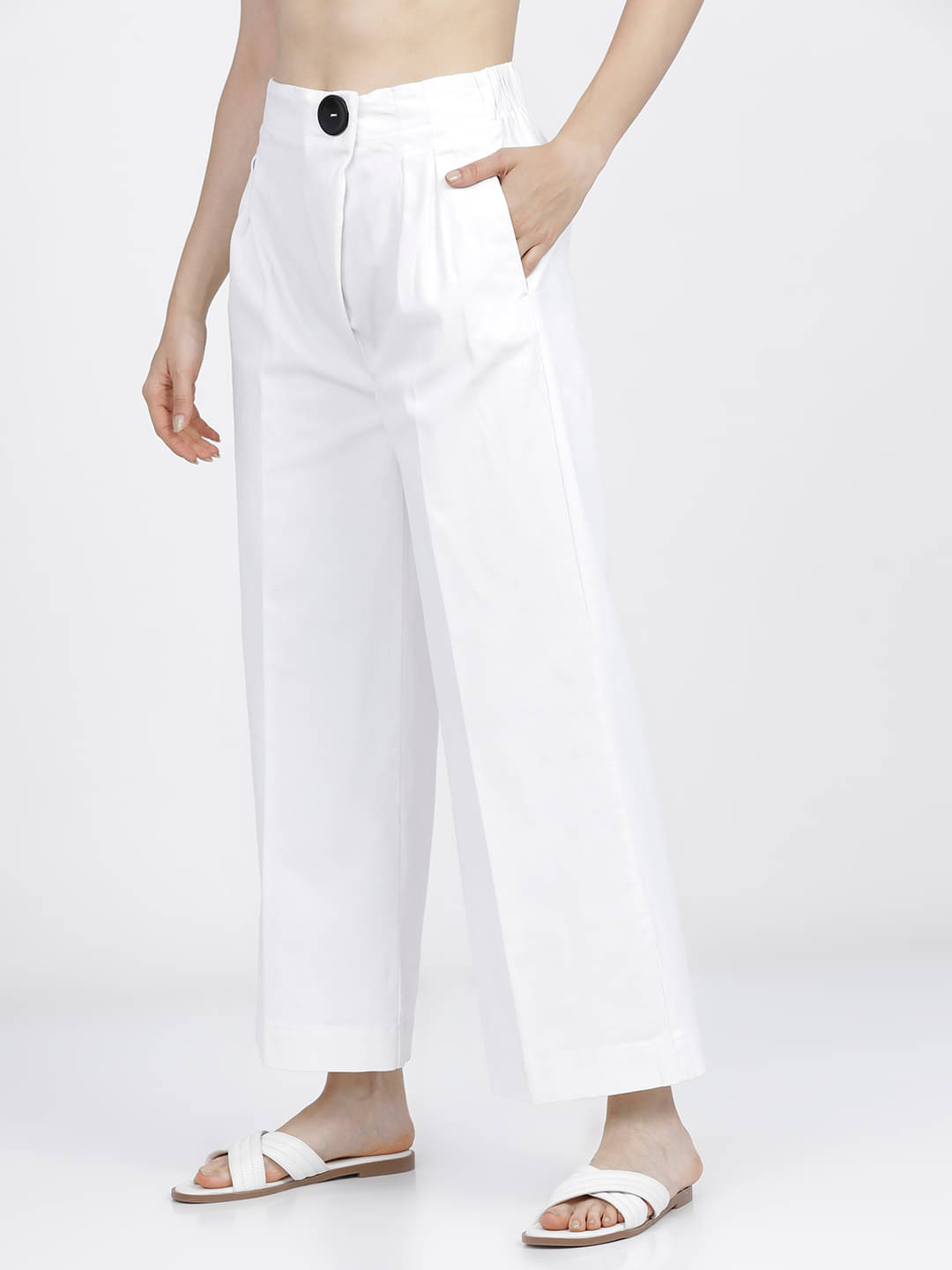     			Tokyo Talkies Pack of 1 Cotton Blend Wide Leg Women's Casual Pants ( White )