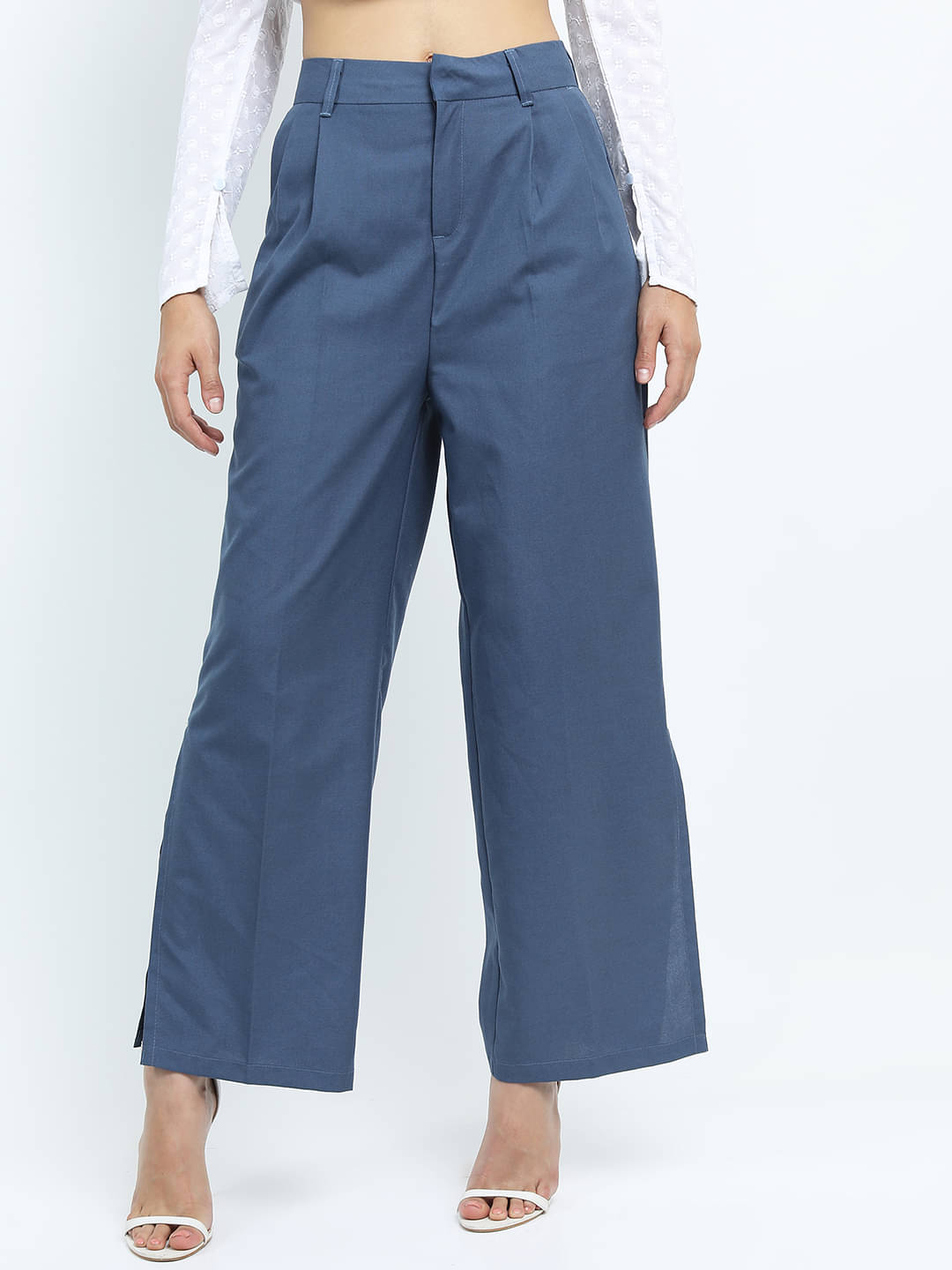     			Tokyo Talkies Pack of 1 Polyester Straight Women's Casual Pants ( Blue )