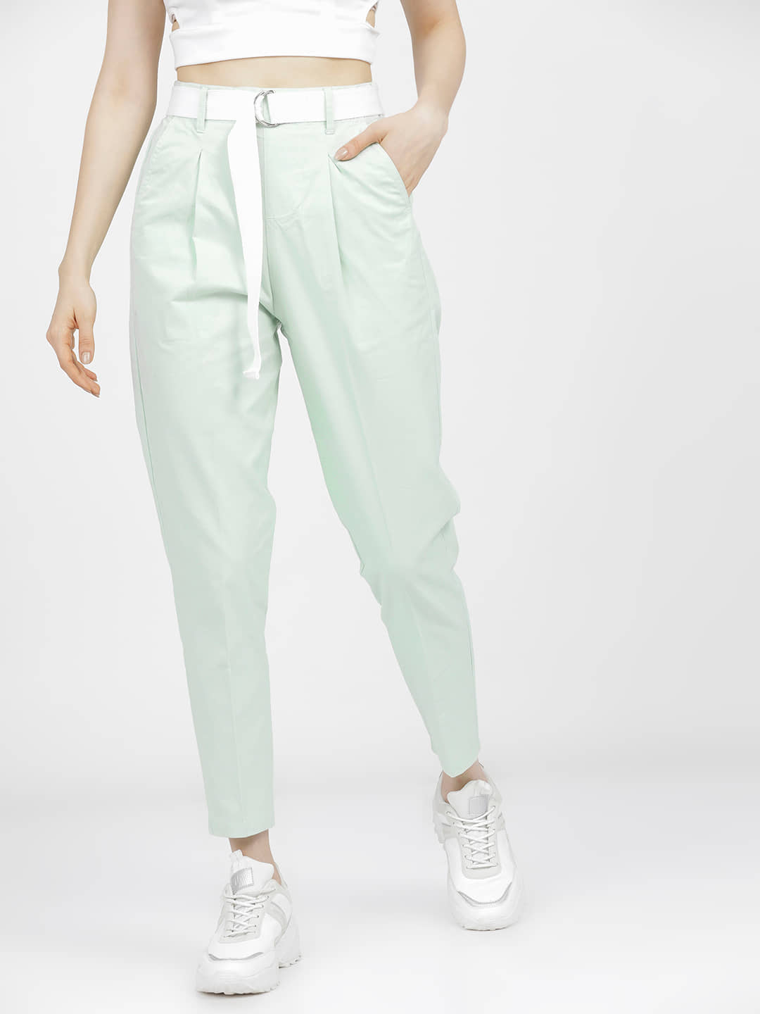 Tokyo Talkies Pack of 1 Cotton Straight Women's Casual Pants ( Green ) - Trousers | Buy online on ZillyBuy