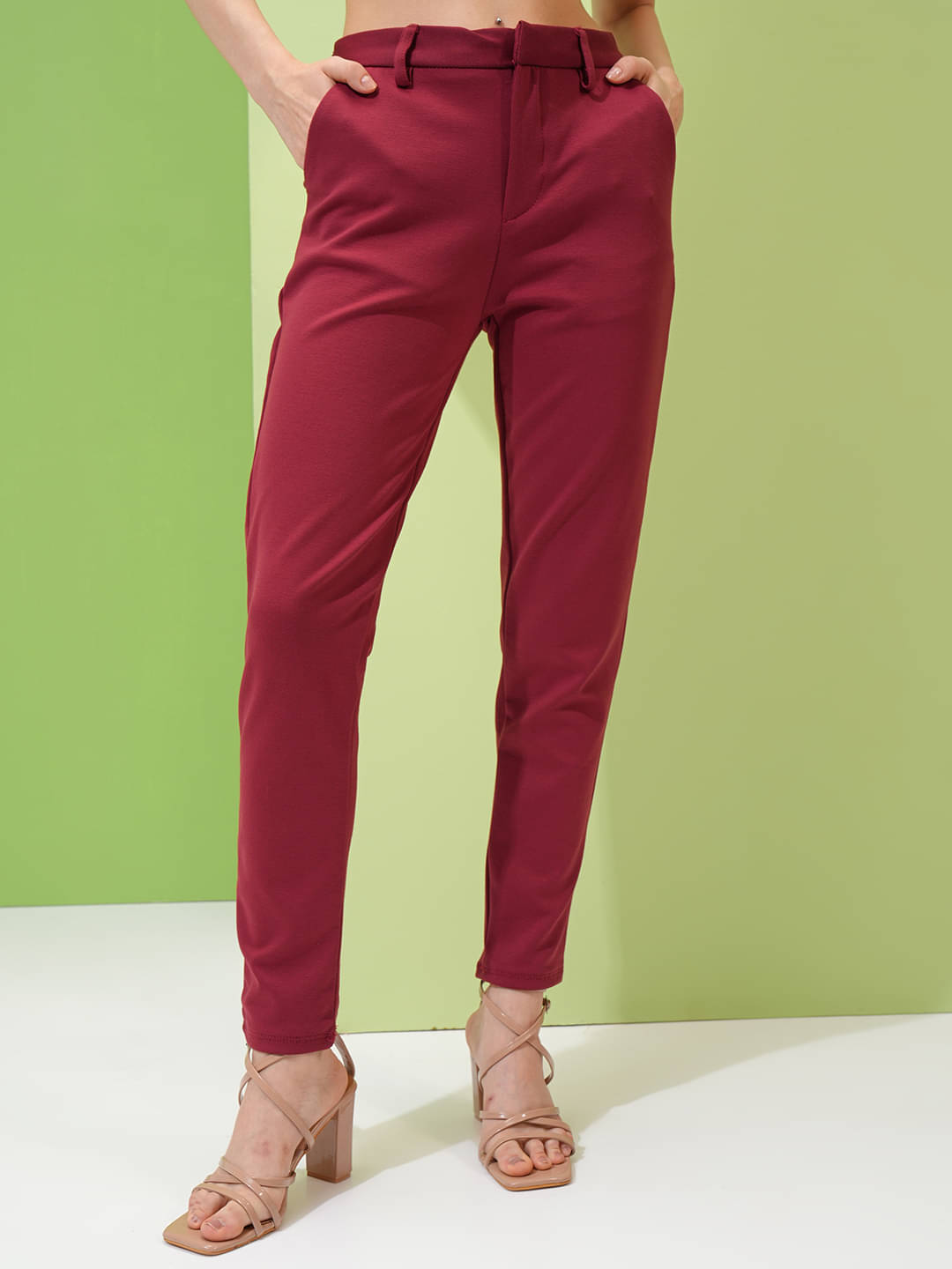     			Tokyo Talkies Pack of 1 Viscose Slim Women's Casual Pants ( Maroon )