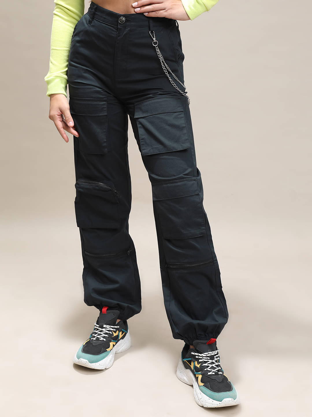     			Tokyo Talkies Pack of 1 Polyester Regular Women's Cargo Pants ( Black )