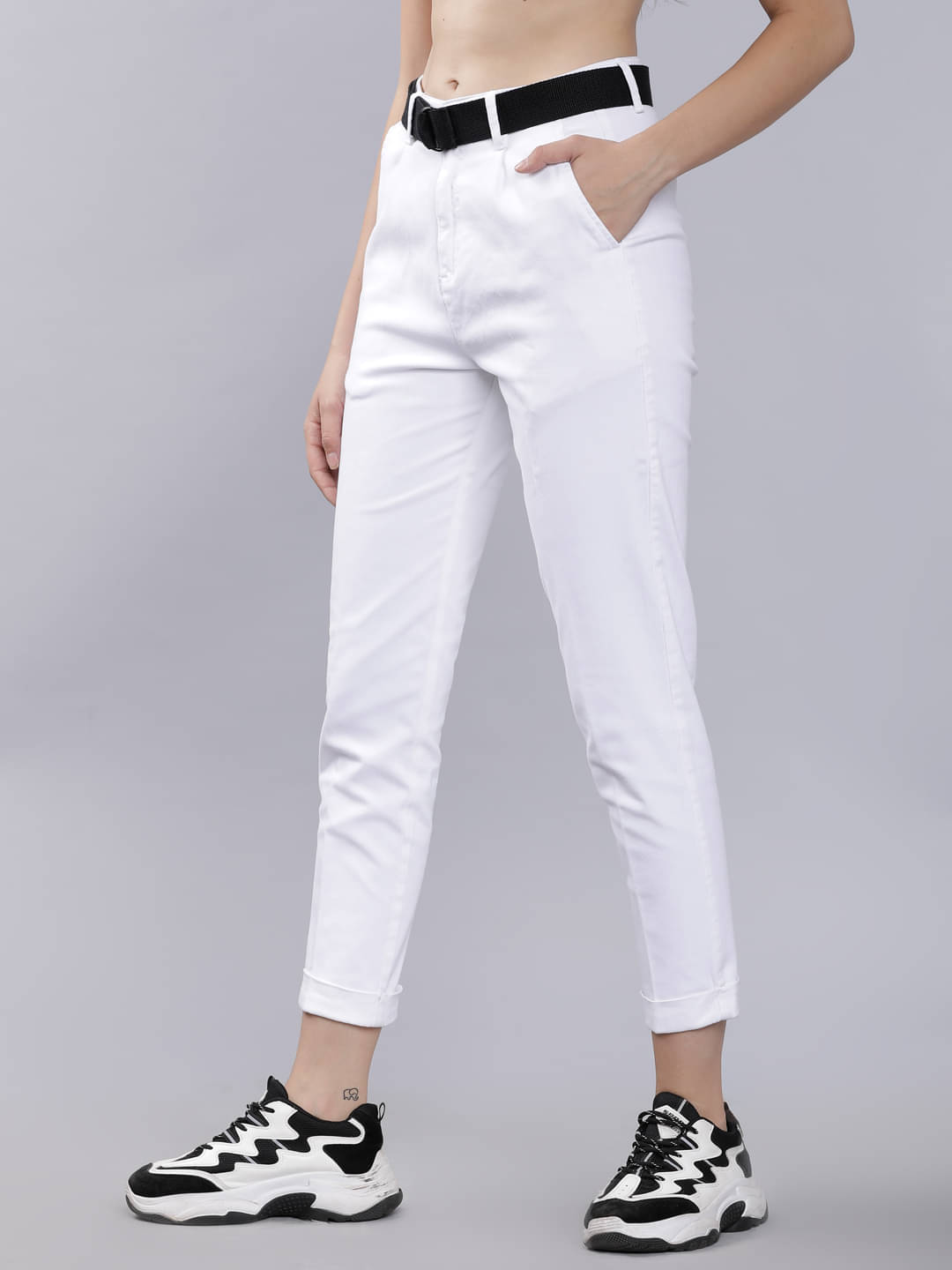     			Tokyo Talkies Pack of 1 Cotton Blend Regular Women's Casual Pants ( White )
