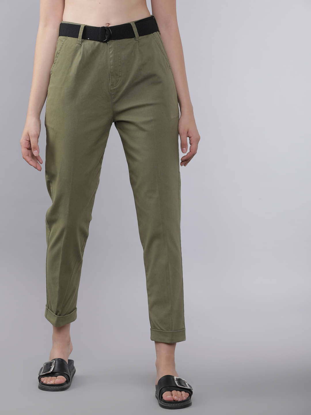     			Tokyo Talkies Pack of 1 Cotton Blend Regular Women's Casual Pants ( Olive )
