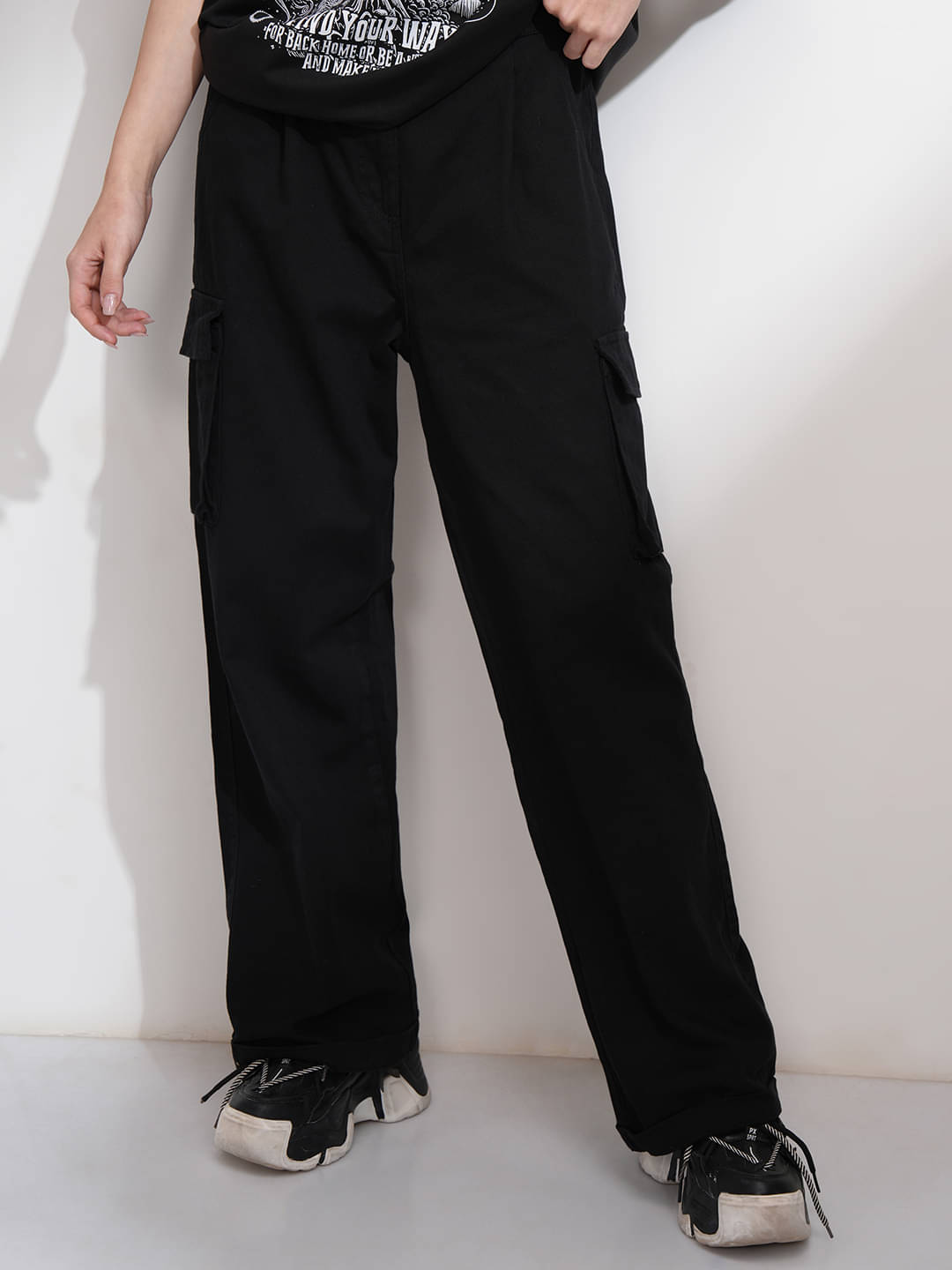 Tokyo Talkies Pack of 1 Cotton Straight Women's Casual Pants ( Black ) Tokyo Talkies Pack of 1 Cotton Straight Women's Casual Pants ( Black )