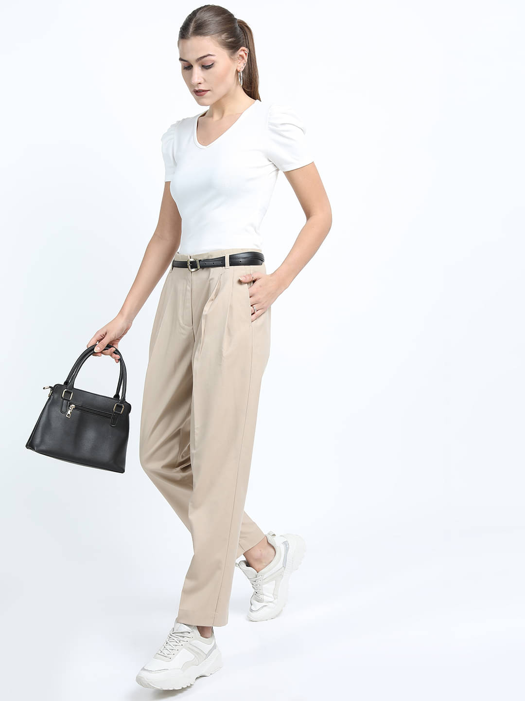     			Tokyo Talkies Pack of 1 Polyester Regular Women's Casual Pants ( Beige )