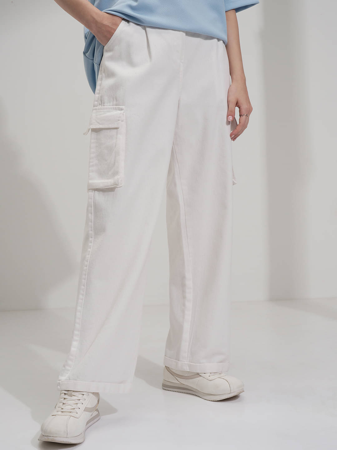 Tokyo Talkies Pack of 1 Cotton Straight Women's Casual Pants ( White )     			Tokyo Talkies Pack of 1 Cotton Straight Women's Casual Pants ( White )