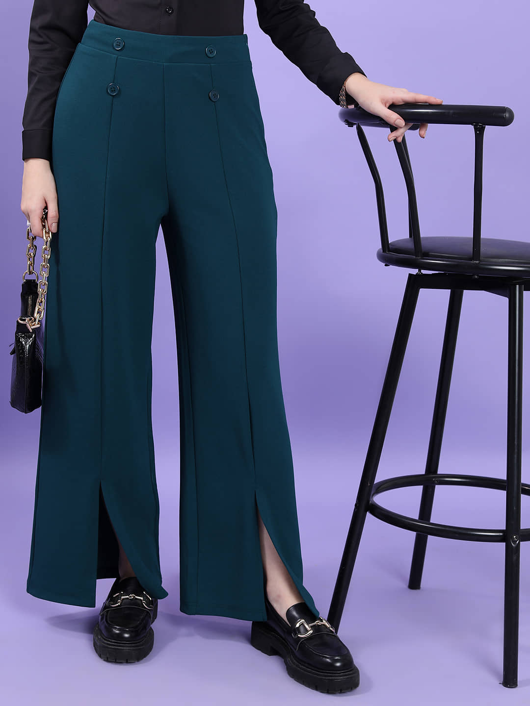 Tokyo Talkies Pack of 1 Polyester Flared Women's Casual Pants ( Teal ) - Trousers | Buy online on ZillyBuy