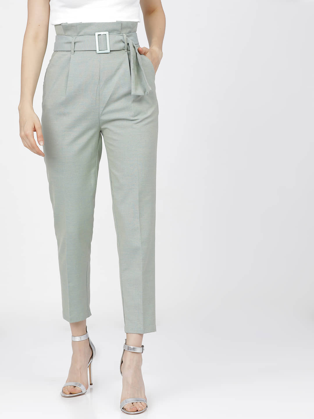 Tokyo Talkies Pack of 1 Polyester Tapered Women's Casual Pants ( Green ) - Trousers | Buy online on ZillyBuy