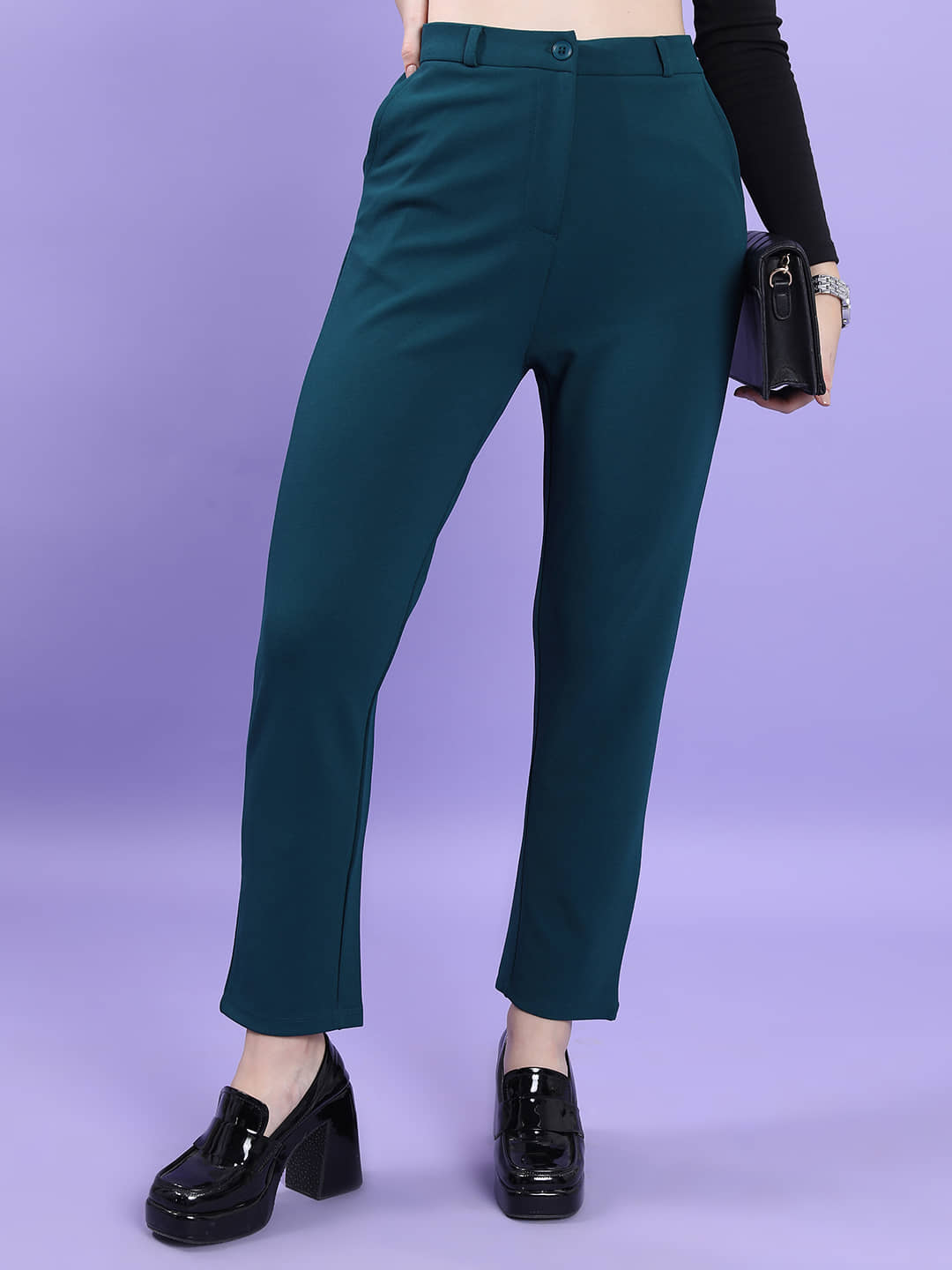 Tokyo Talkies Pack of 1 Polyester Slim Women's Casual Pants ( Teal ) - Trousers | Buy online on ZillyBuy