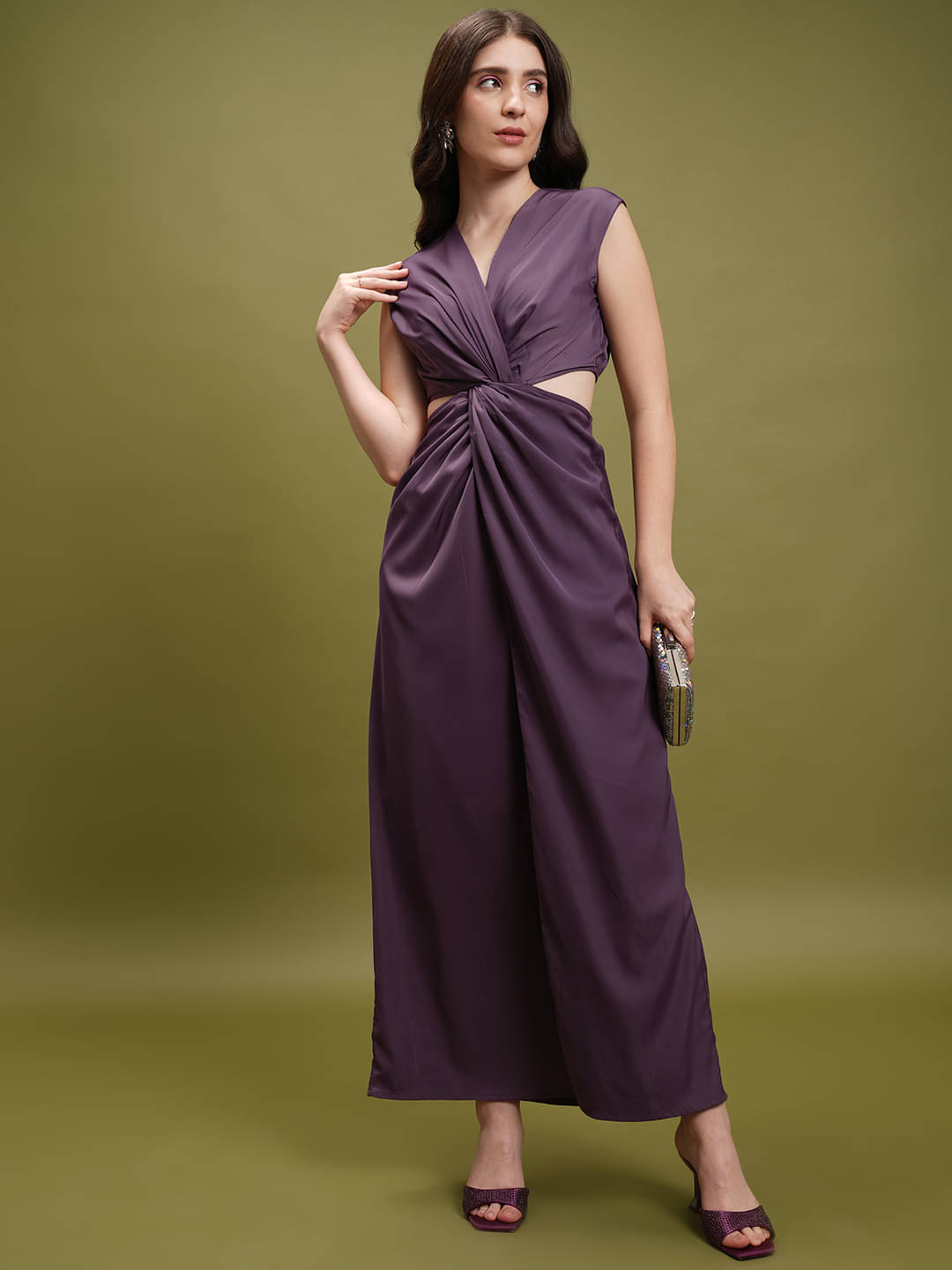     			Tokyo Talkies Women Polyester Blend Solid Bodycon Dress ( Purple )