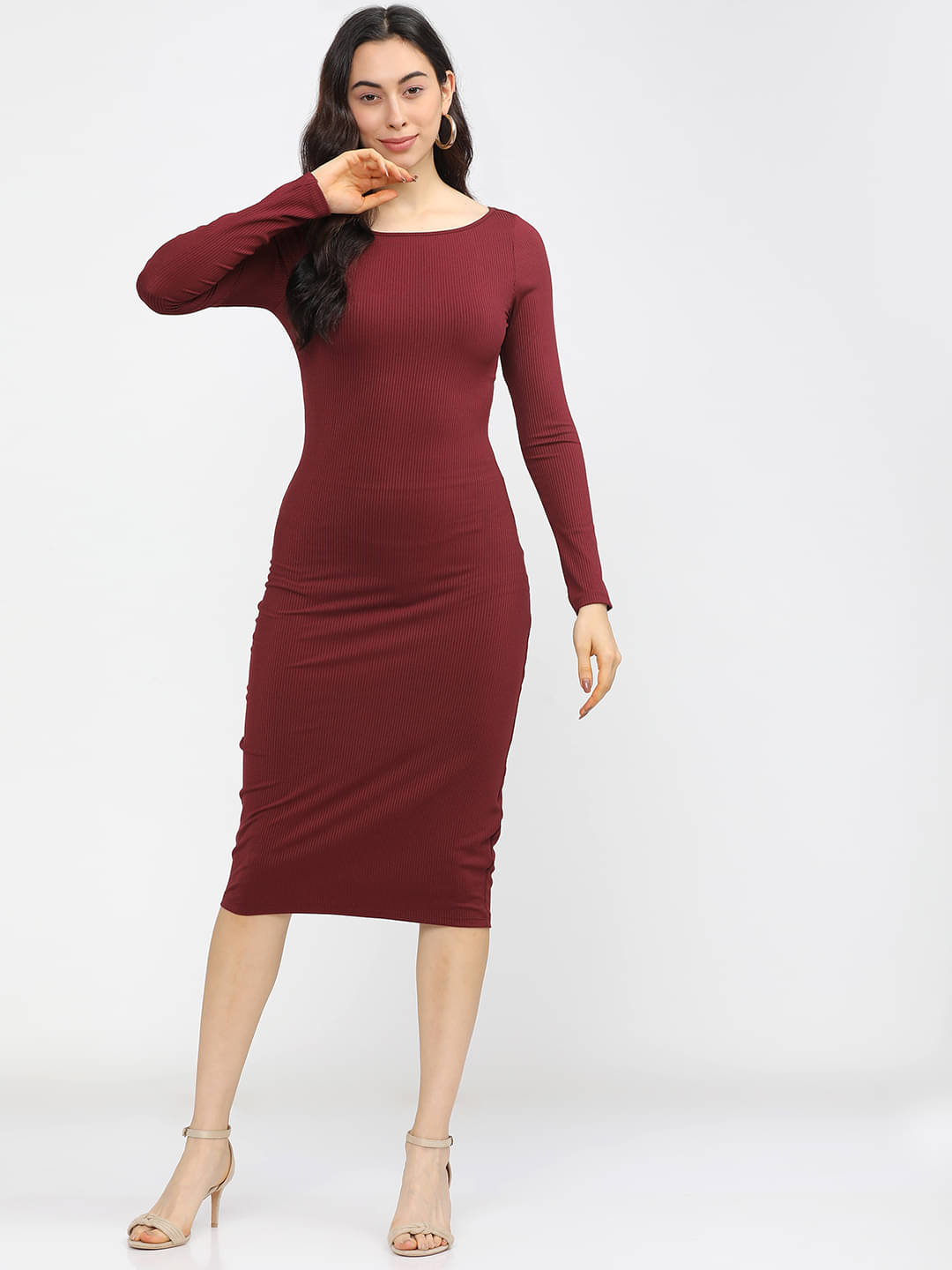     			Tokyo Talkies Women Polyester Blend Solid Bodycon Dress ( Maroon )