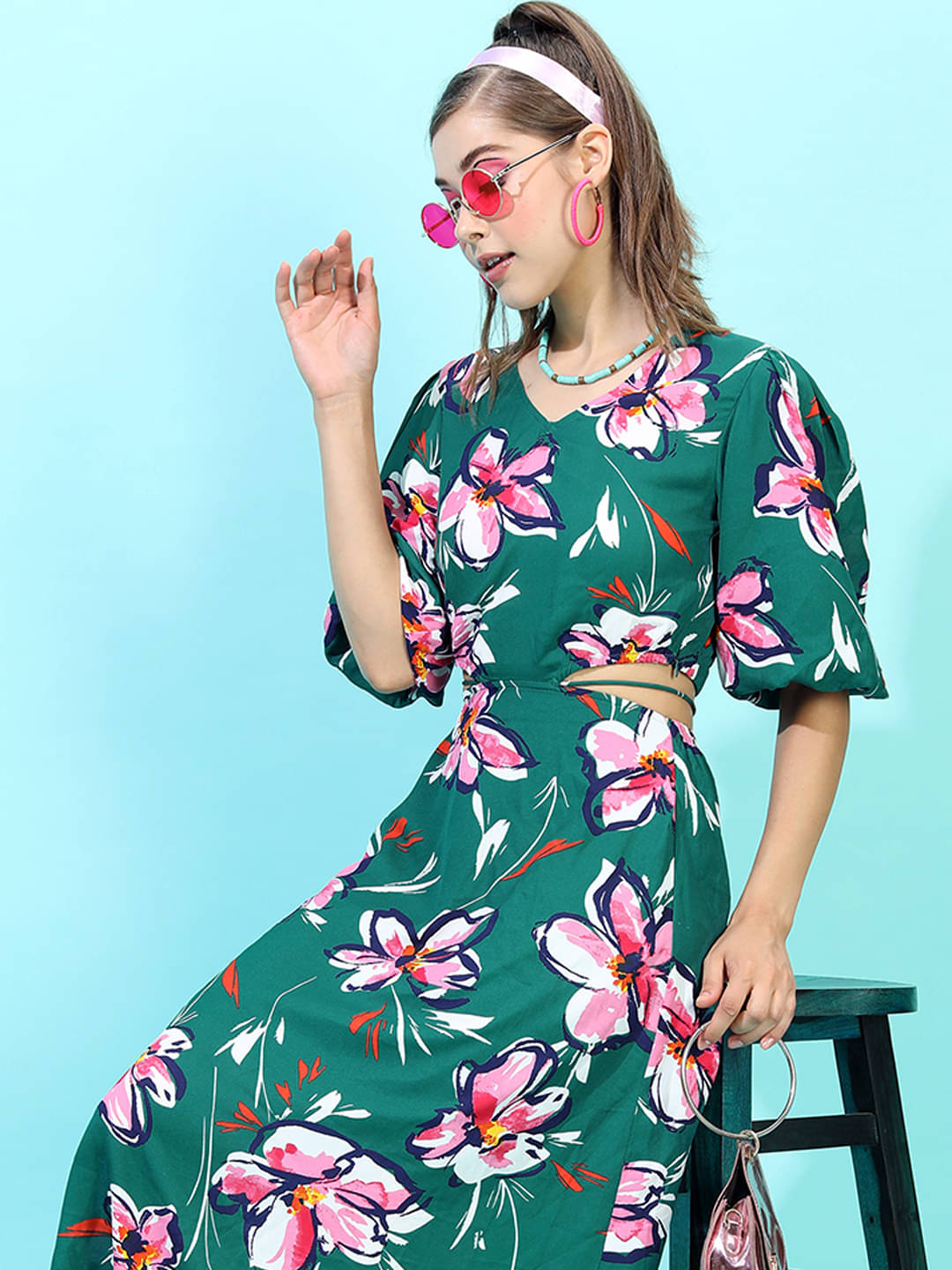     			Tokyo Talkies Women Polyester Printed A-line Dress ( Green )