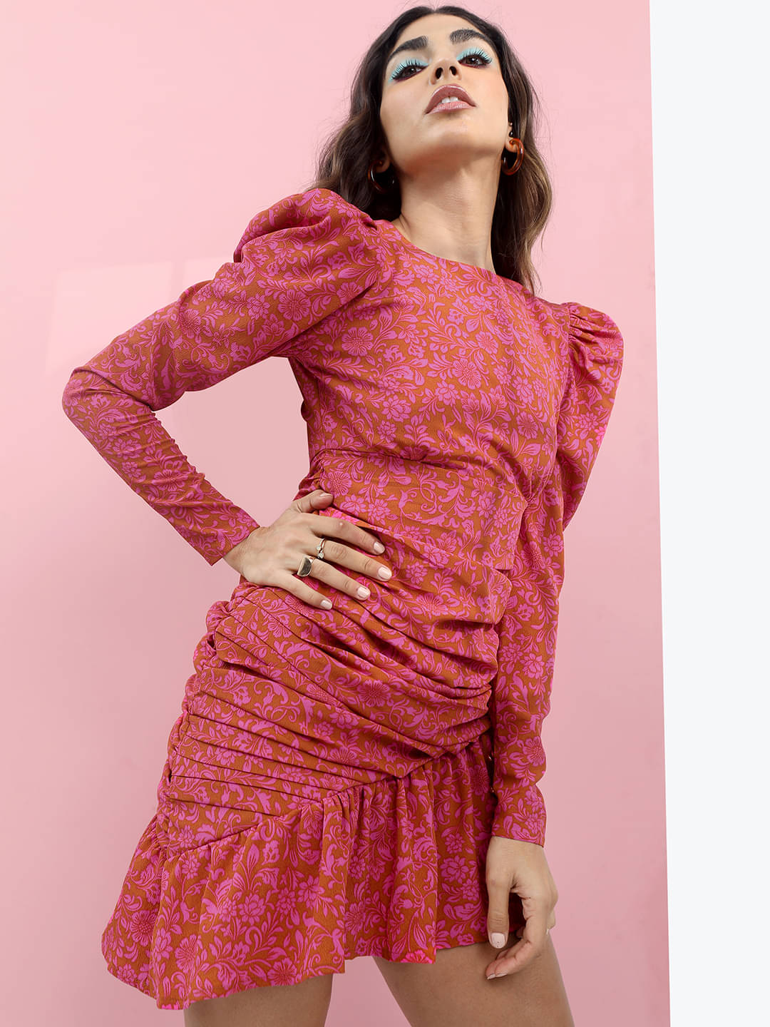 Tokyo Talkies Women Polyester Printed Fit & Flare Dress ( Pink ) Tokyo Talkies Women Polyester Printed Fit & Flare Dress ( Pink )