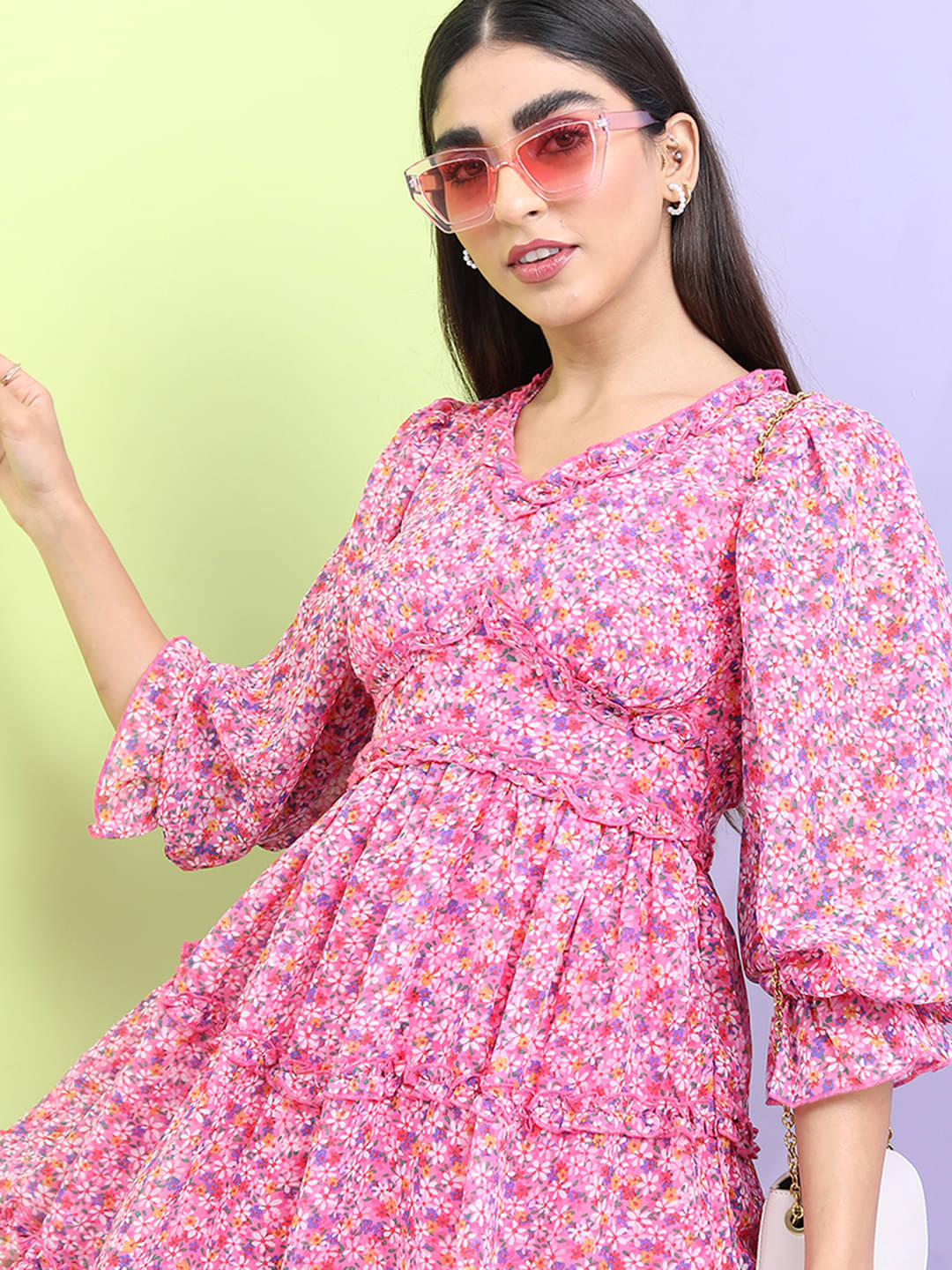     			Tokyo Talkies Women Polyester Printed A-line Dress ( Pink )