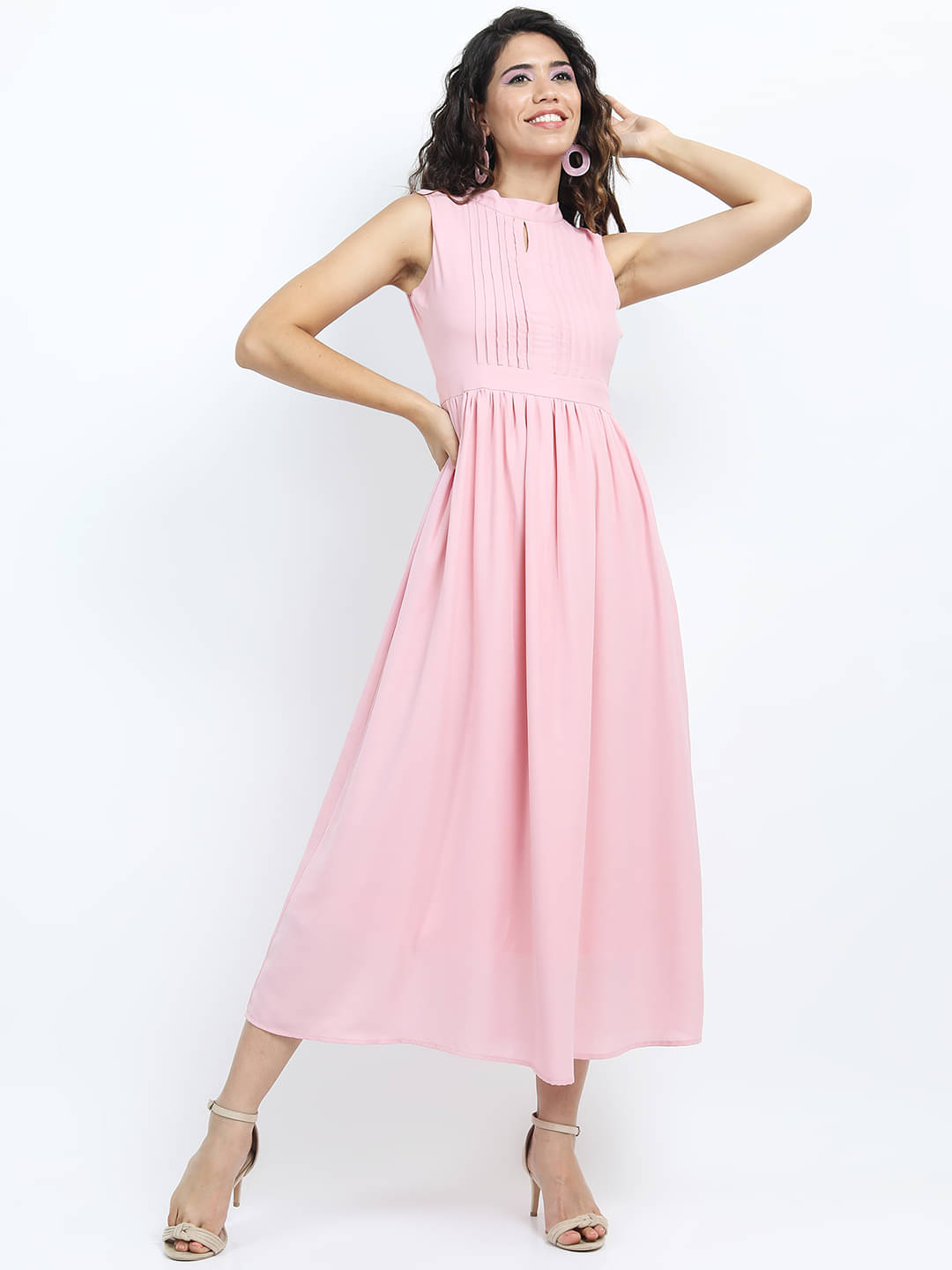 Tokyo Talkies Women Polyester Solid Maxi ( Pink )     			Tokyo Talkies Women Polyester Solid Maxi ( Pink )