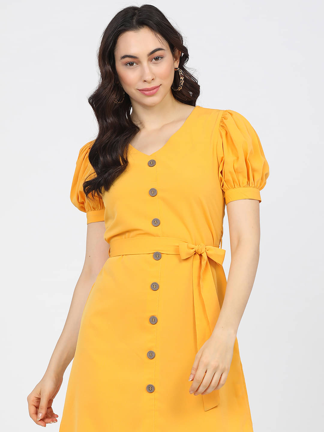     			Tokyo Talkies Women Polyester Solid A-line Dress ( Mustard )