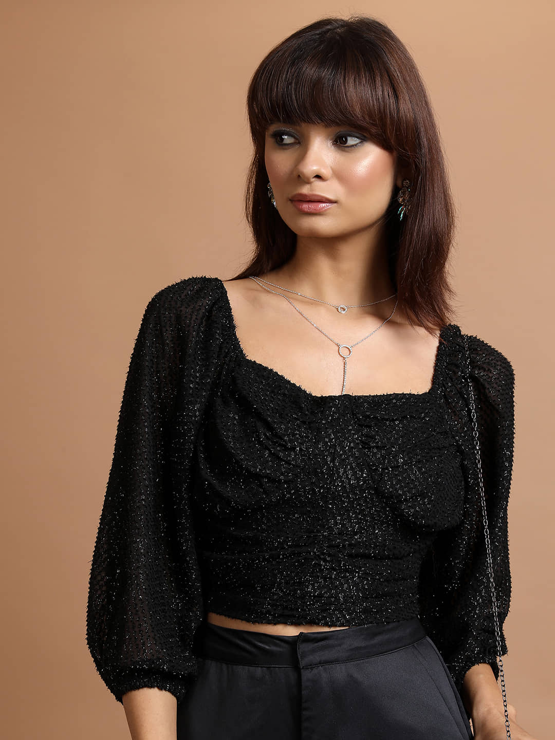 Tokyo Talkies Women's Polyester Crop Top ( Black )