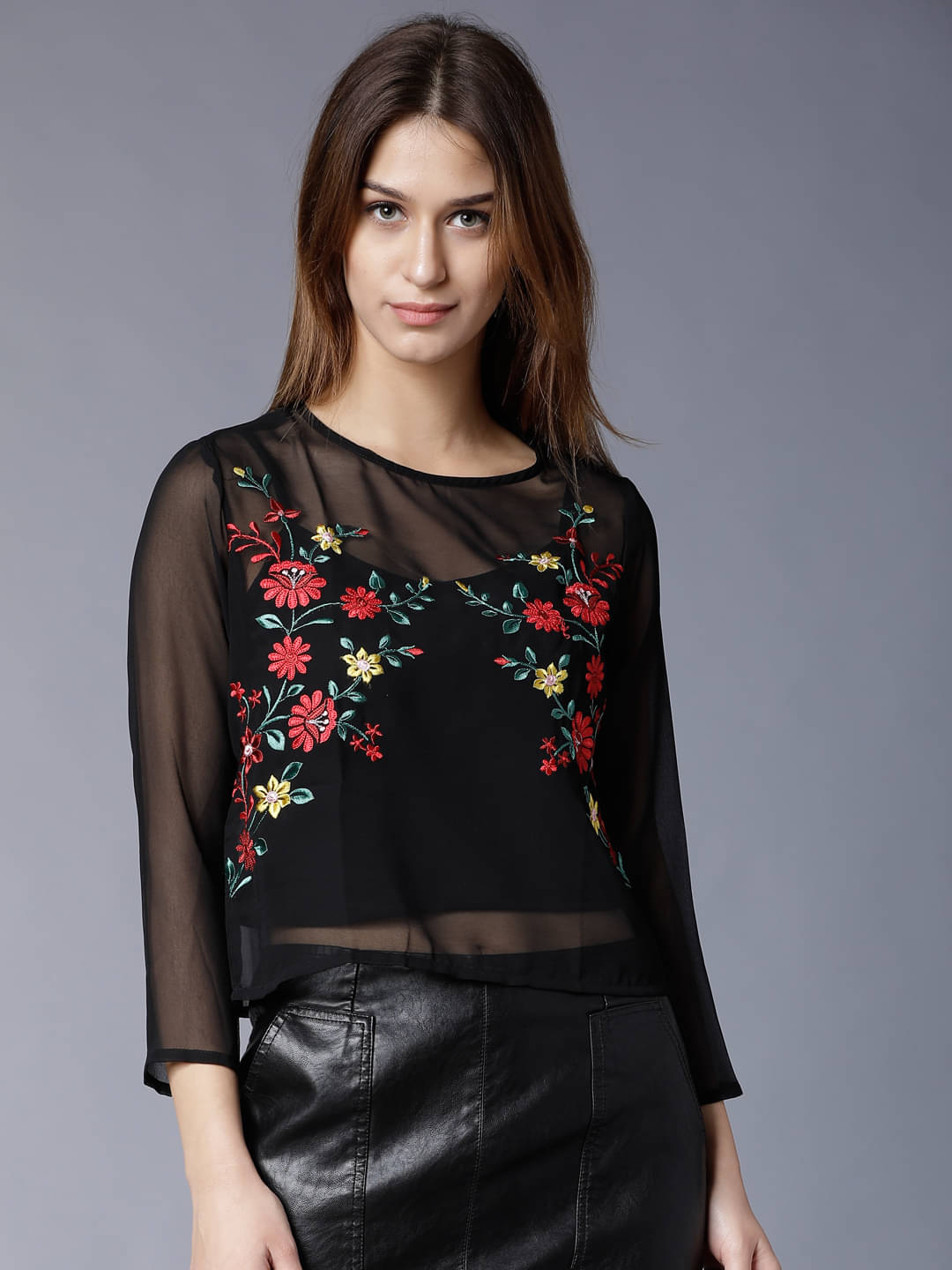 Tokyo Talkies Women's Polyester Regular Top ( Black ) Tokyo Talkies Women's Polyester Regular Top ( Black )