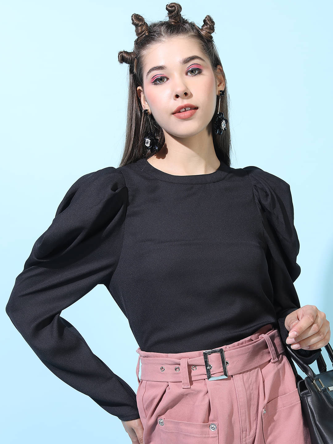 Tokyo Talkies Women's Polyester Regular Top ( Black ) Tokyo Talkies Women's Polyester Regular Top ( Black )
