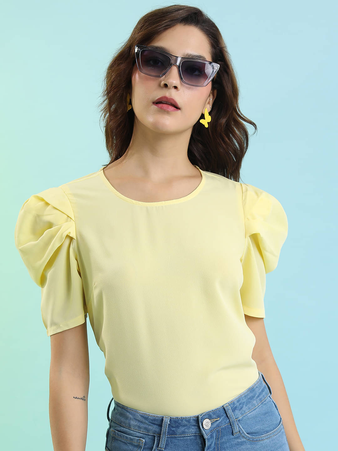 Tokyo Talkies Women's Polyester Regular Top ( Yellow ) Tokyo Talkies Women's Polyester Regular Top ( Yellow )