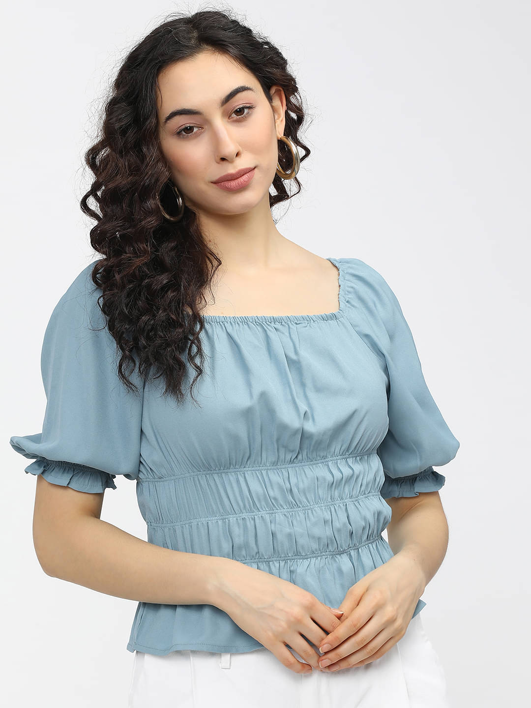Tokyo Talkies Women's Polyester Regular Top ( Blue ) Tokyo Talkies Women's Polyester Regular Top ( Blue )