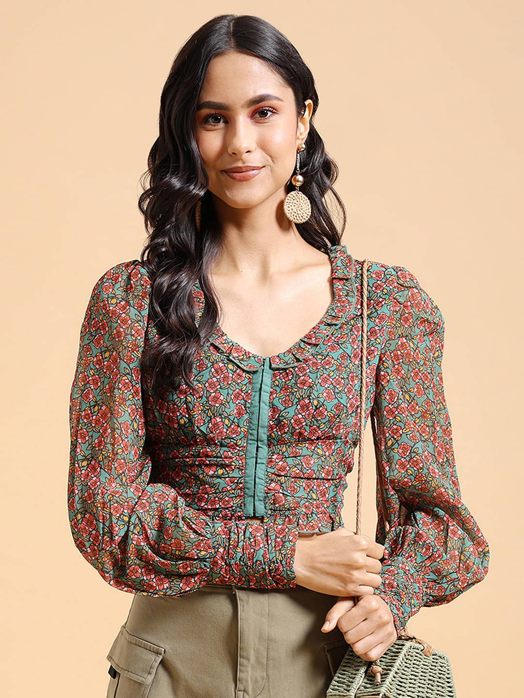 Tokyo Talkies Women's Polyester Crop Top ( Green ) Tokyo Talkies Women's Polyester Crop Top ( Green )