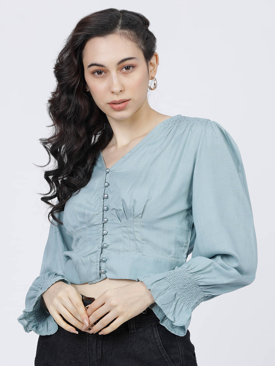 Tokyo Talkies Women's Viscose Regular Top ( Blue )