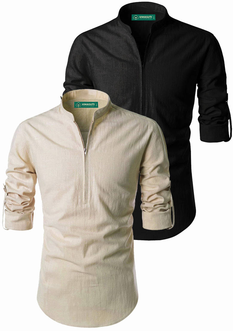     			VIMASUTI Beige Cotton Men's Regular Kurta ( Pack of 2 )