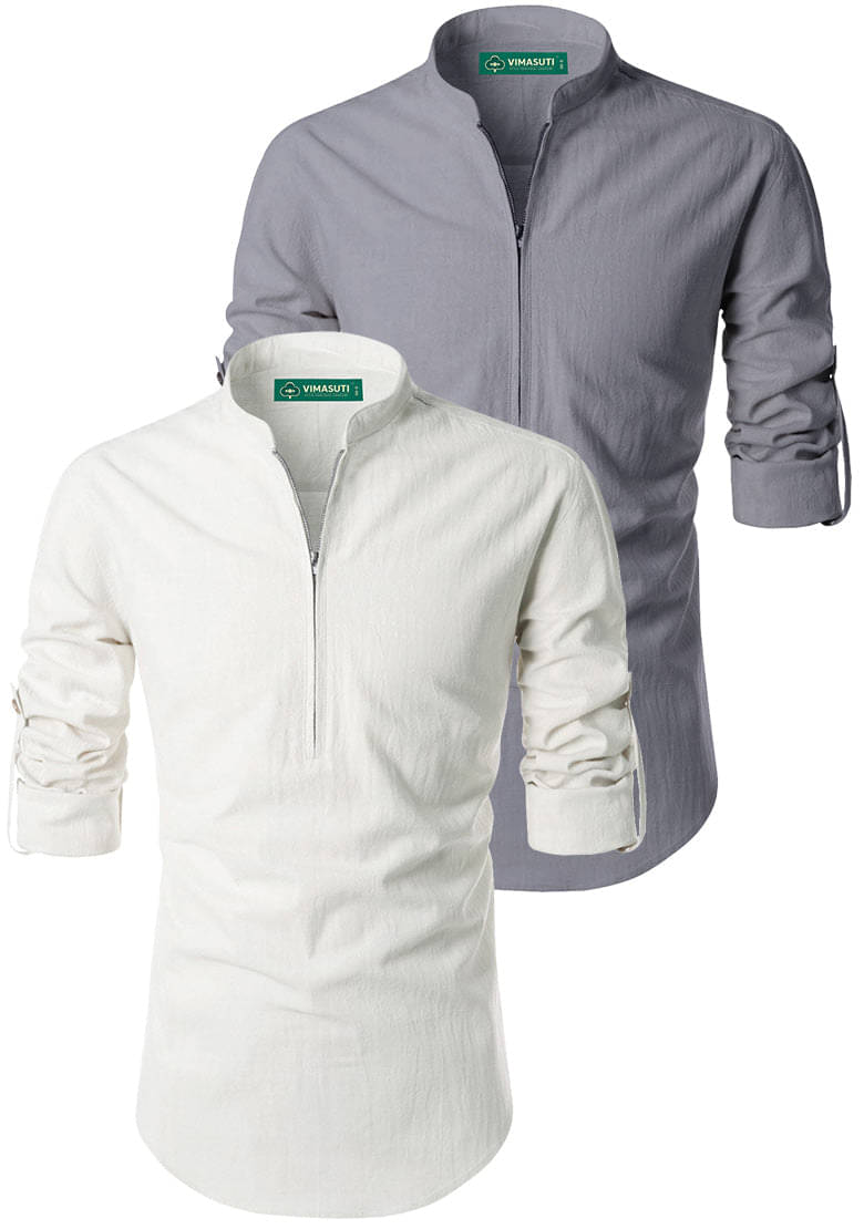 VIMASUTI Grey Cotton Men's Regular Kurta ( Pack of 2 ) VIMASUTI Grey Cotton Men's Regular Kurta ( Pack of 2 )
