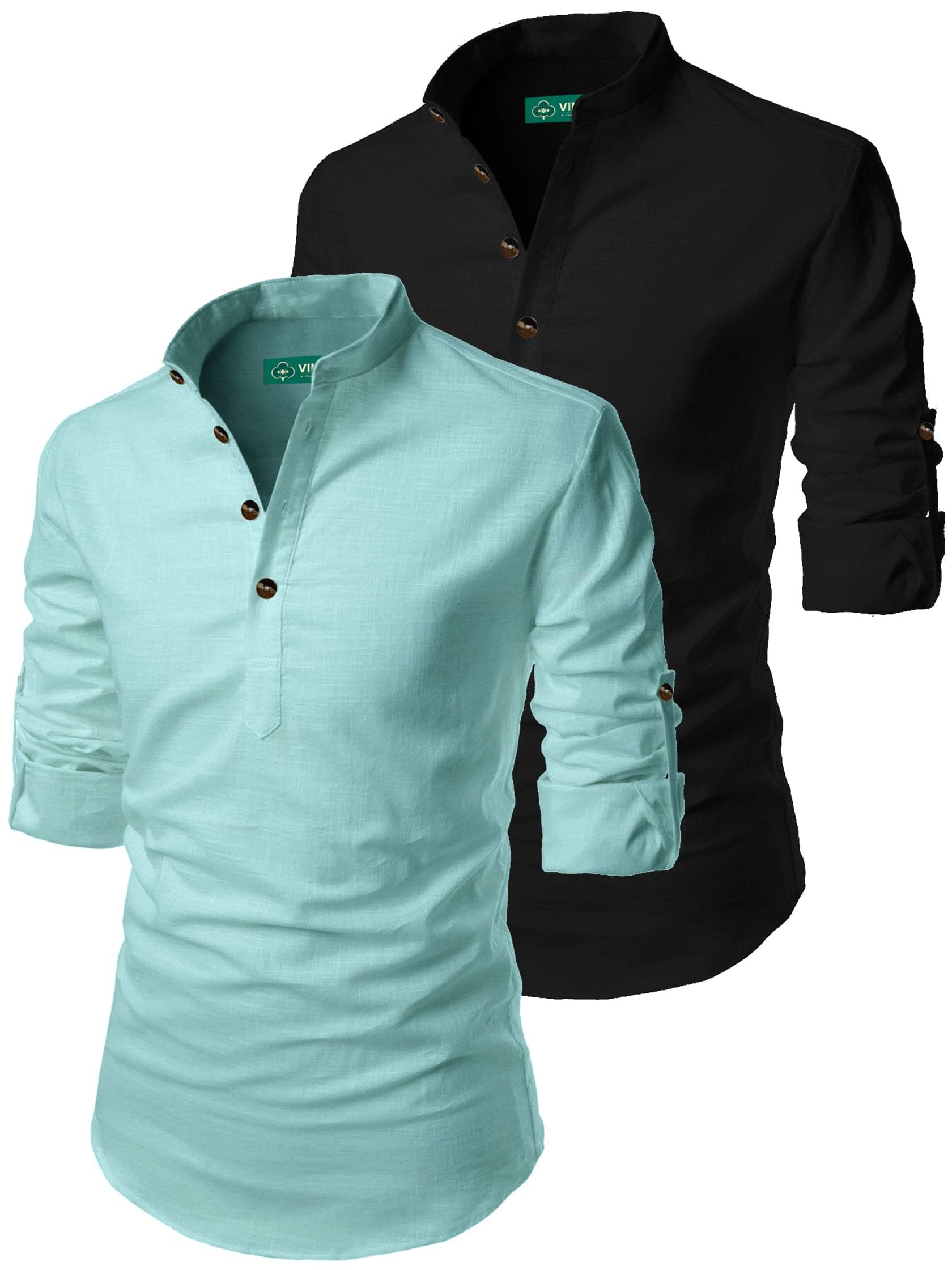VIMASUTI Light Green Cotton Men's Regular Kurta ( Pack of 2 ) VIMASUTI Light Green Cotton Men's Regular Kurta ( Pack of 2 )
