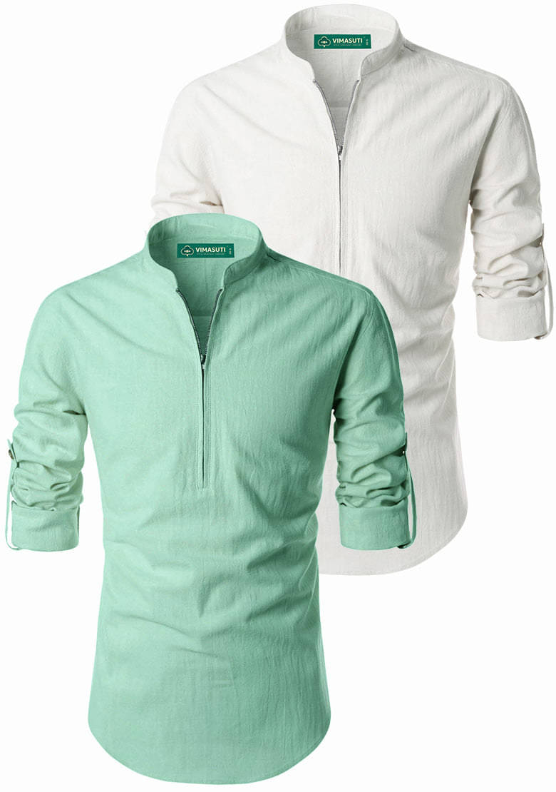     			VIMASUTI Light Green Cotton Men's Regular Kurta ( Pack of 2 )
