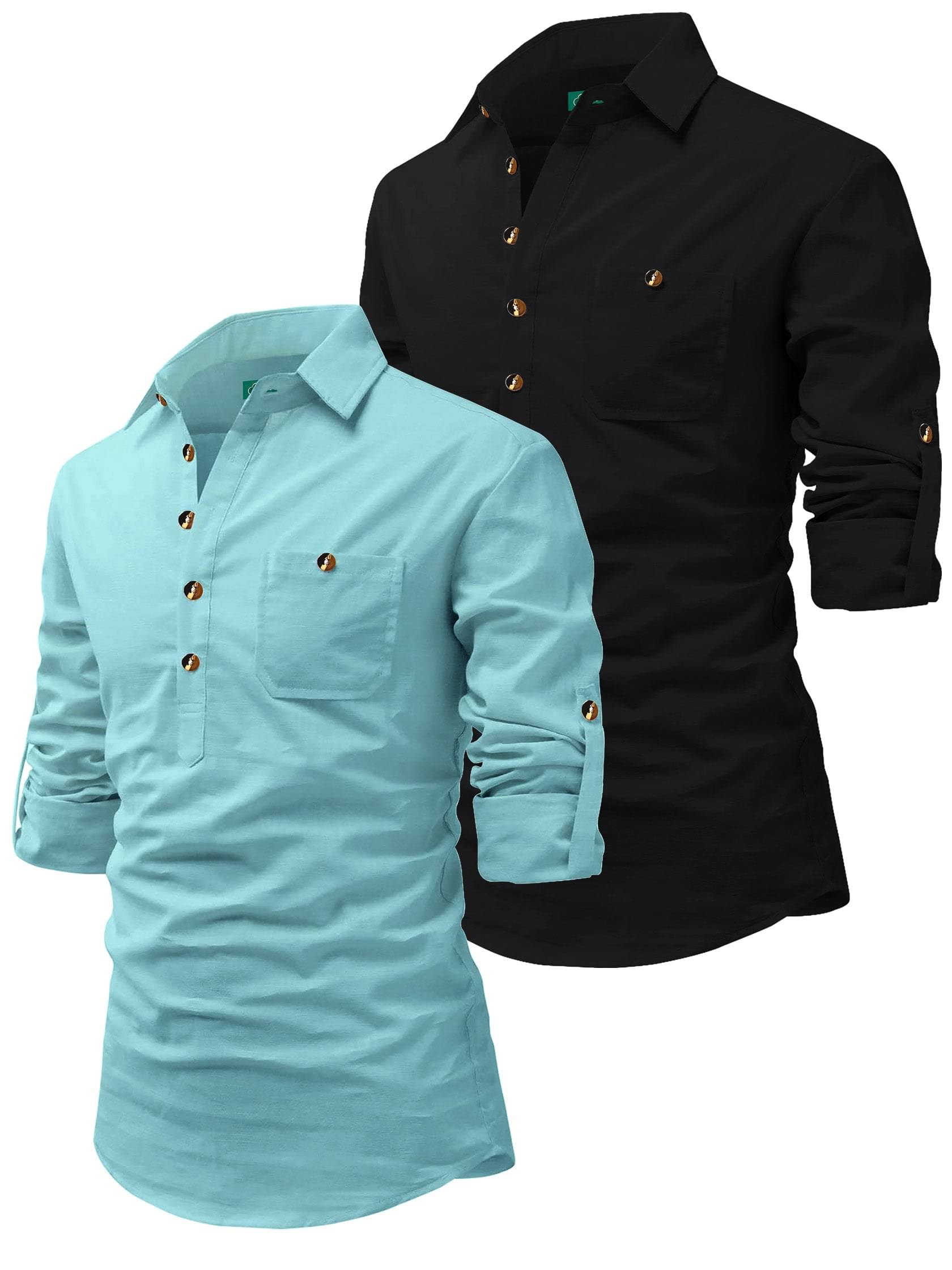 VIMASUTI Light Green Cotton Men's Regular Kurta ( Pack of 2 ) VIMASUTI Light Green Cotton Men's Regular Kurta ( Pack of 2 )
