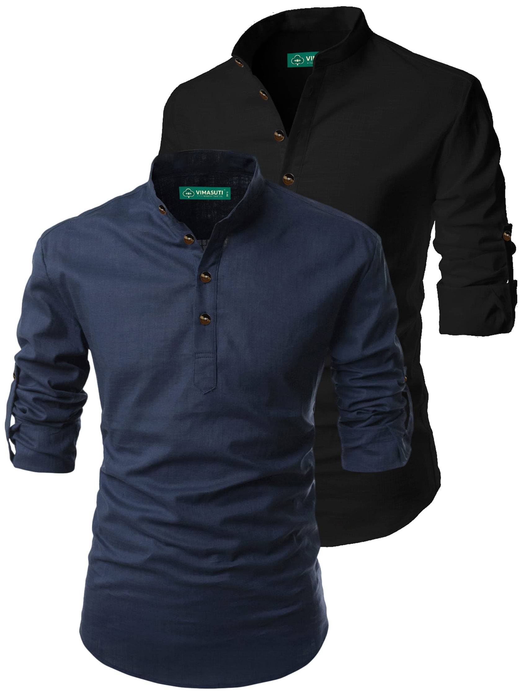 VIMASUTI Navy Blue Cotton Men's Regular Kurta ( Pack of 2 ) VIMASUTI Navy Blue Cotton Men's Regular Kurta ( Pack of 2 )