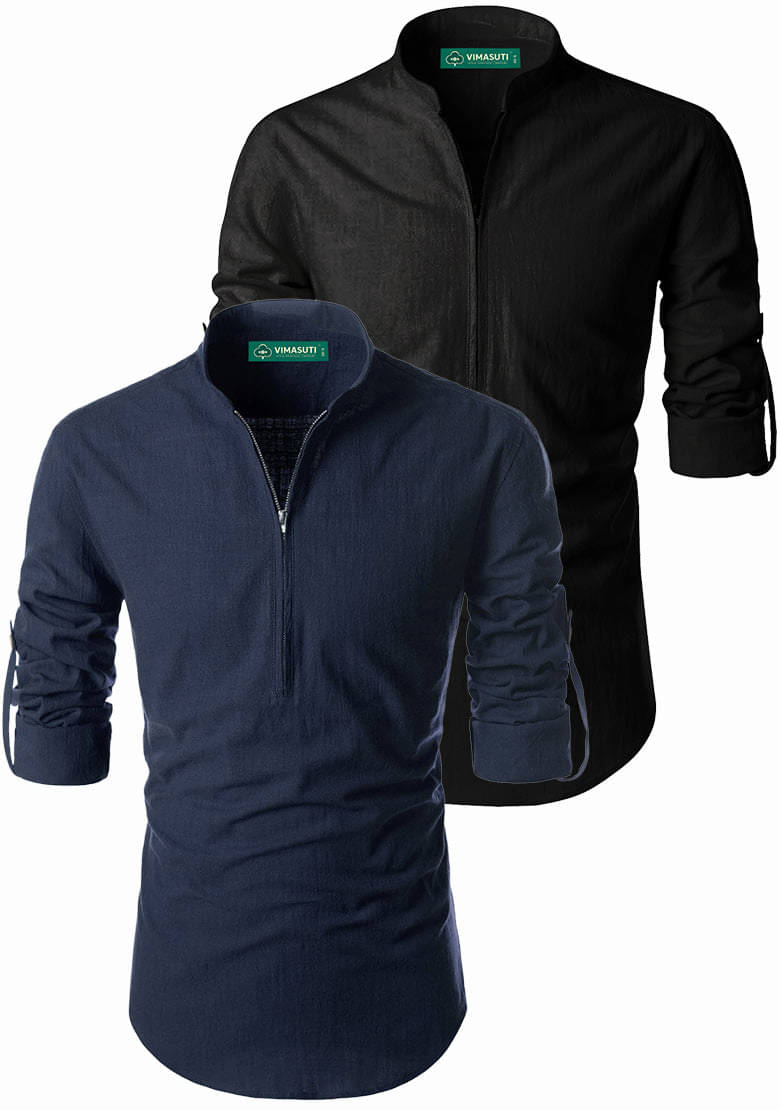     			VIMASUTI Navy Blue Cotton Men's Regular Kurta ( Pack of 2 )