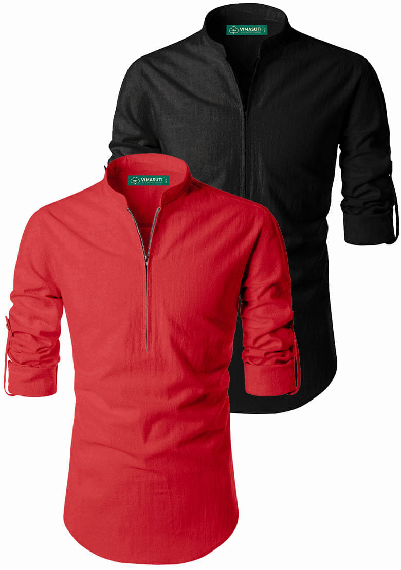     			VIMASUTI Red Cotton Men's Regular Kurta ( Pack of 2 )