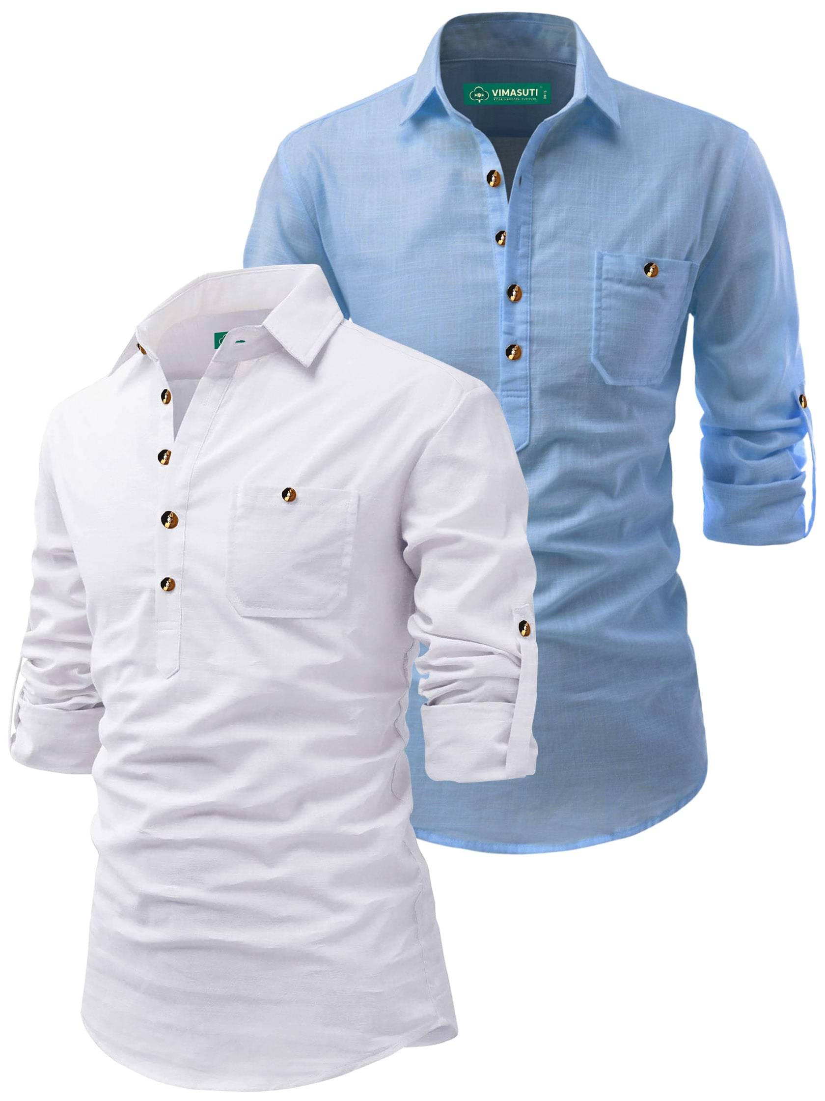     			VIMASUTI Sky Blue Cotton Men's Regular Kurta ( Pack of 2 )
