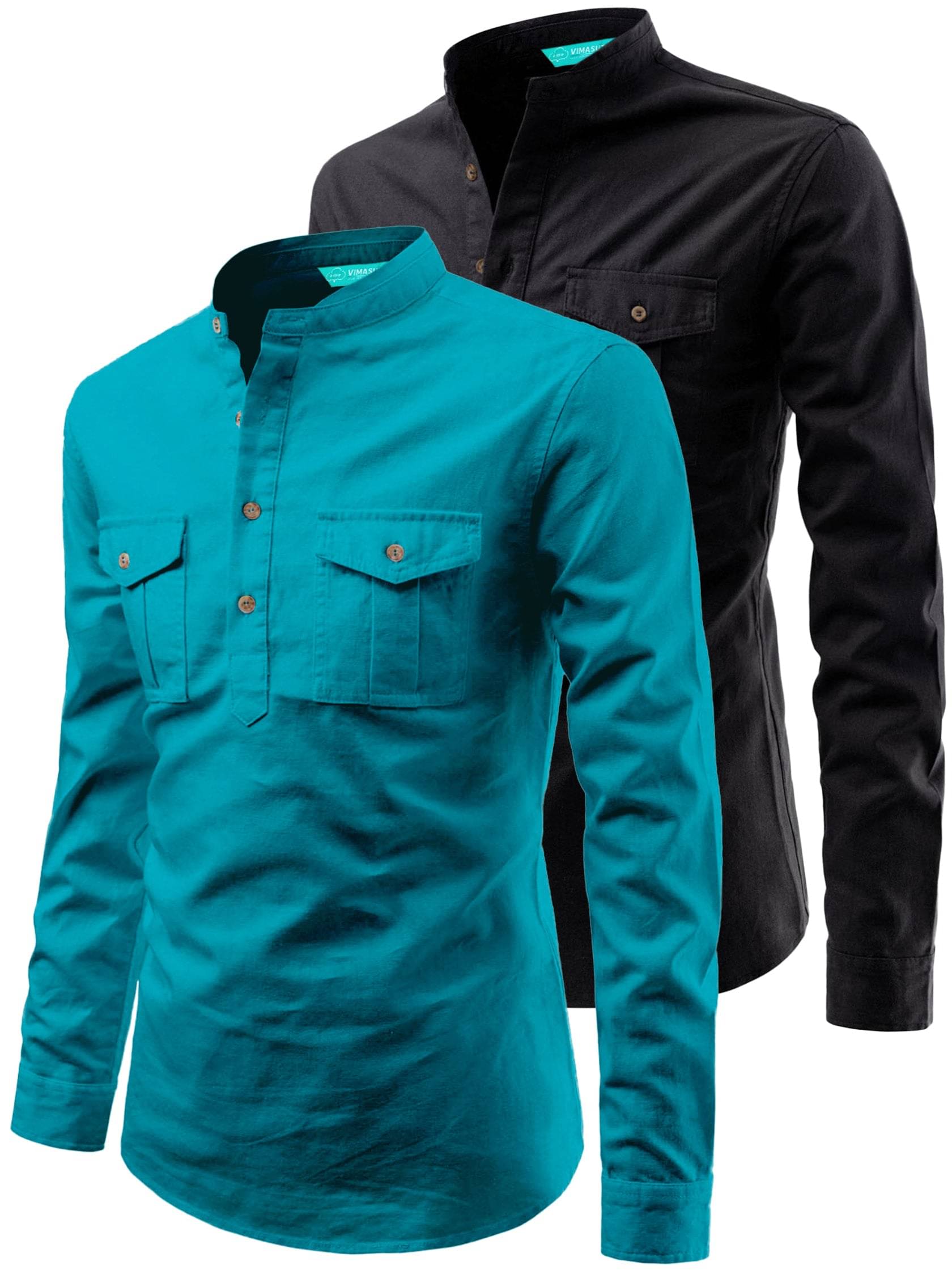     			VIMASUTI Turquoise Cotton Men's Regular Kurta ( Pack of 2 )