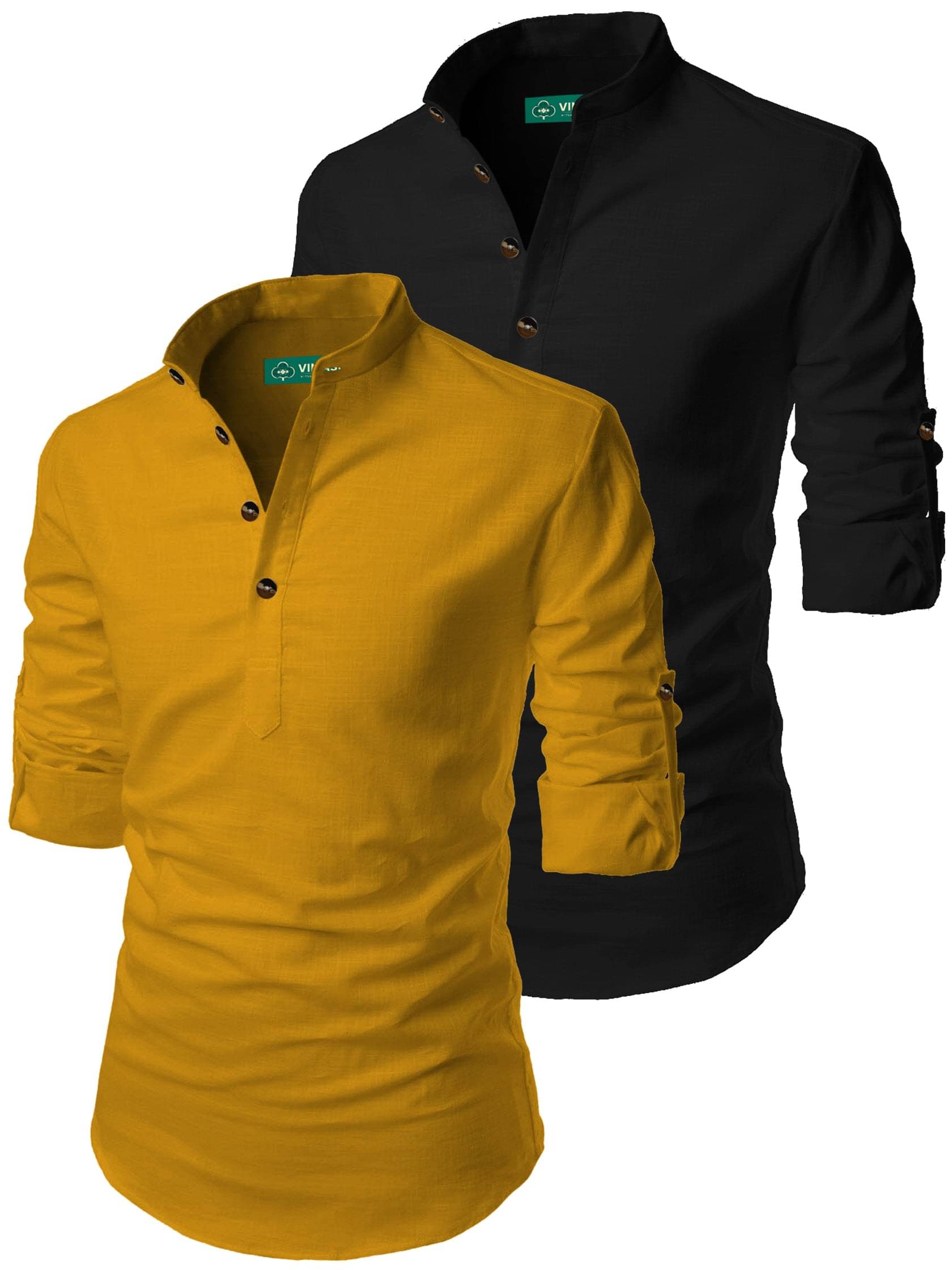     			VIMASUTI Yellow Cotton Men's Regular Kurta ( Pack of 2 )