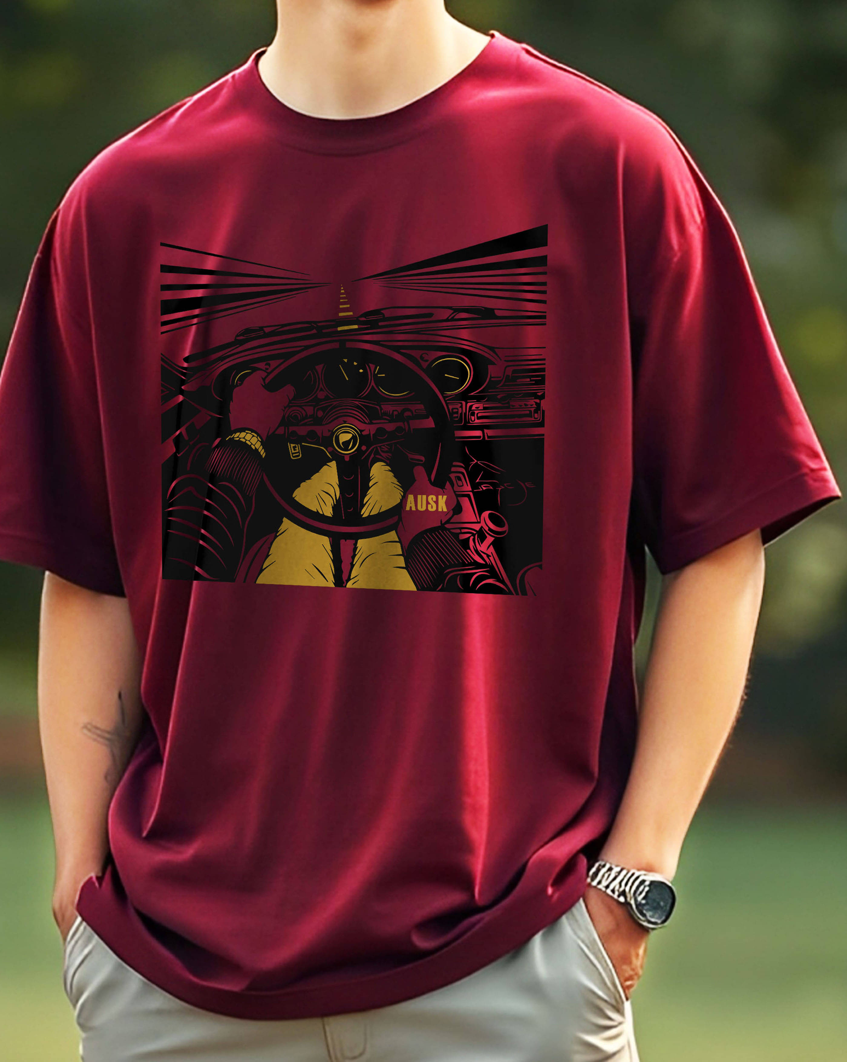 AOOSH Men Cotton Blend Oversized Fit Printed T-Shirt ( Maroon ) AOOSH Men Cotton Blend Oversized Fit Printed T-Shirt ( Maroon )