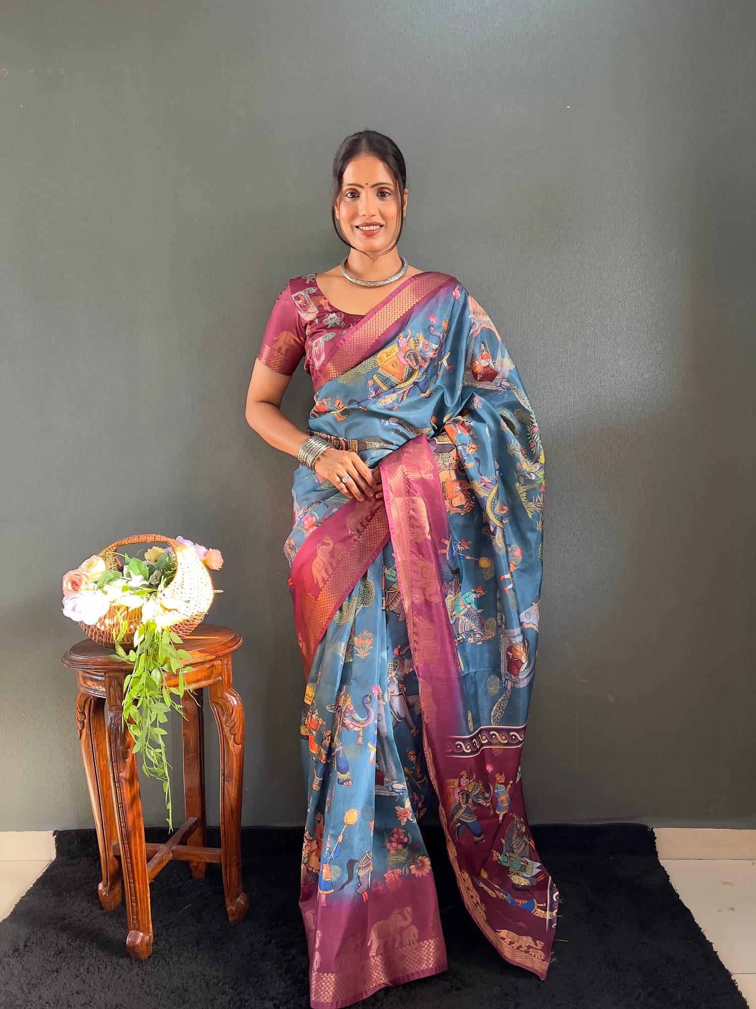     			Aika Silk Printed Saree With Unstitched Blouse Piece ( Multicolor 7 )