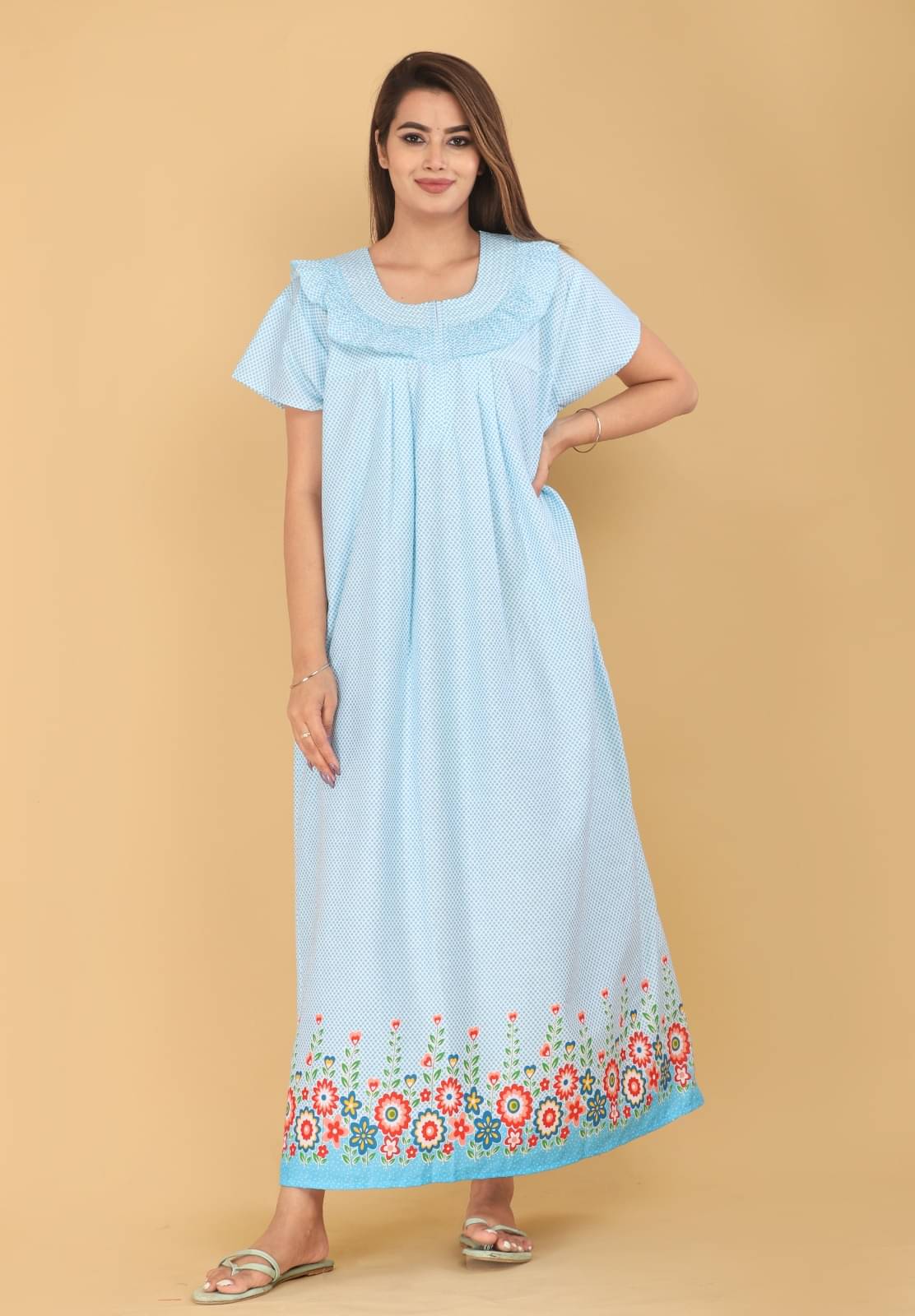     			Apratim Turquoise Cotton Women's Nightwear Nighty & Night Gowns ( Pack of 1 )