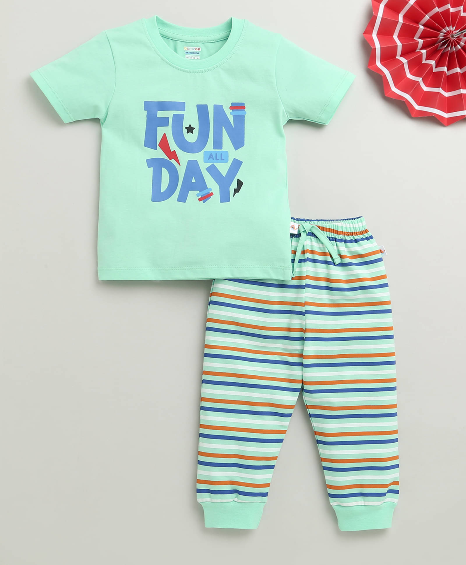    			BUMZEE Pack of 1 Baby Boys 100% Cotton Tshirt & Pajama Set ( Mint )