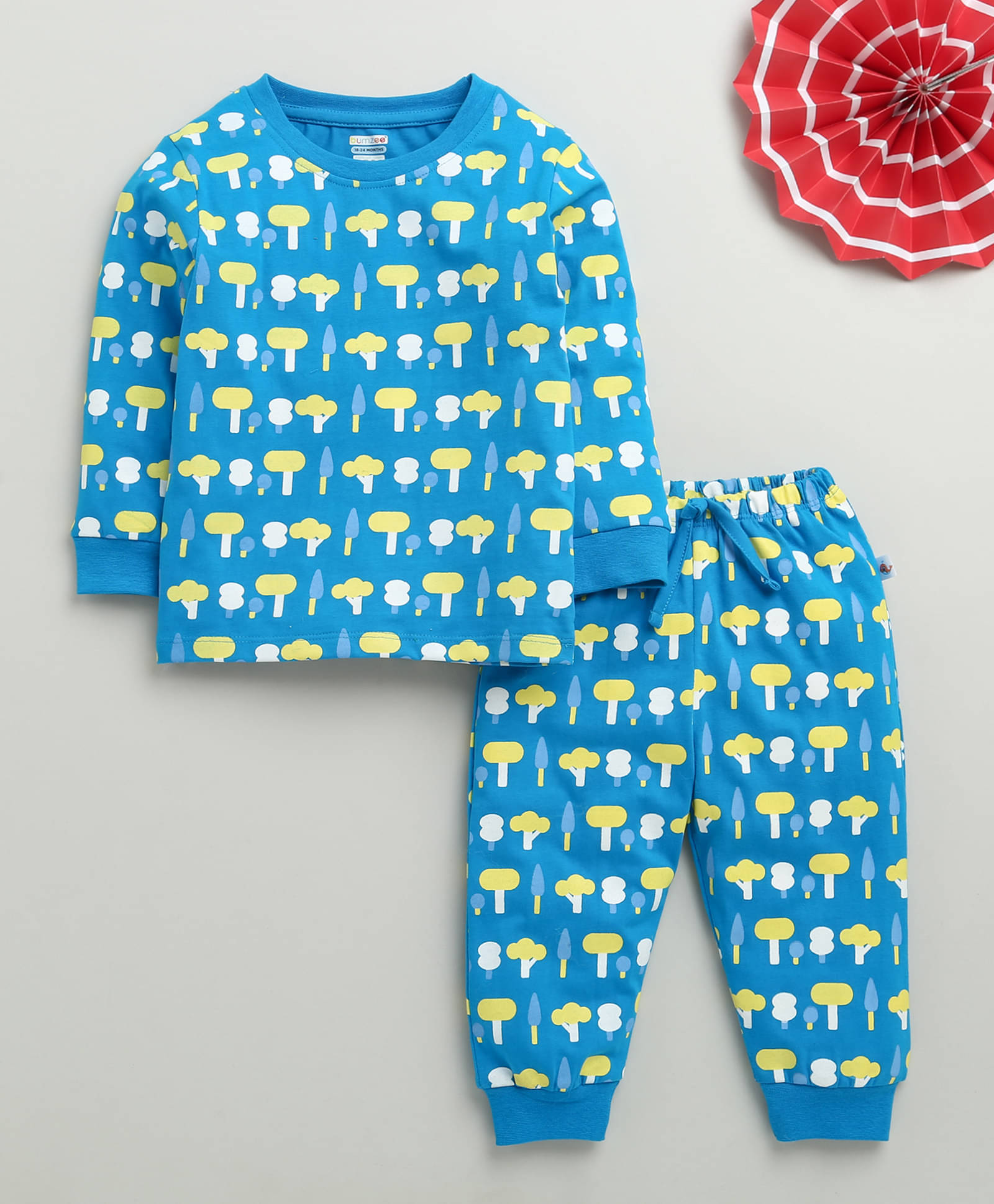     			BUMZEE Pack of 1 Baby Boys 100% Cotton Tshirt & Pajama Set ( Blue )