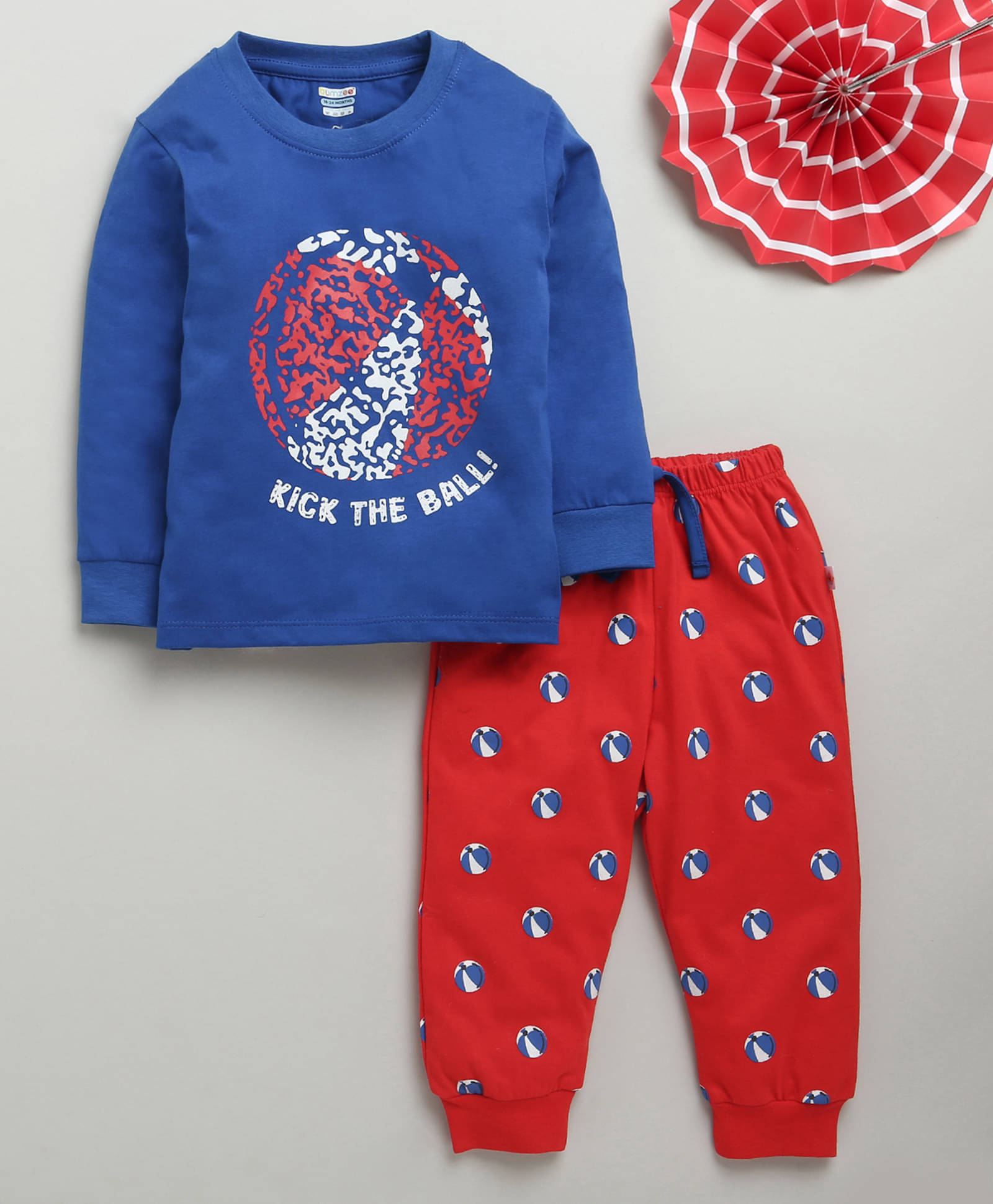    			BUMZEE Pack of 1 Boys 100% Cotton Tshirt & Pajama Set ( Royal Blue )